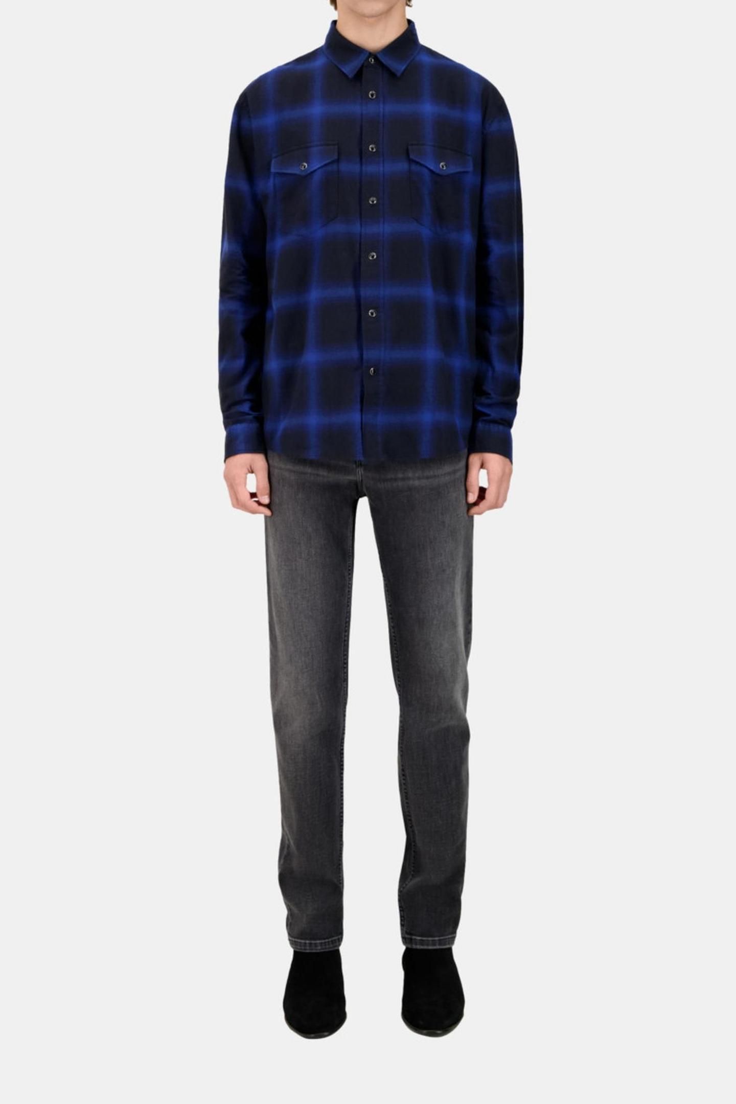 LONG-SLEEVED CHECKED SHIRT BLUE BLACK 1