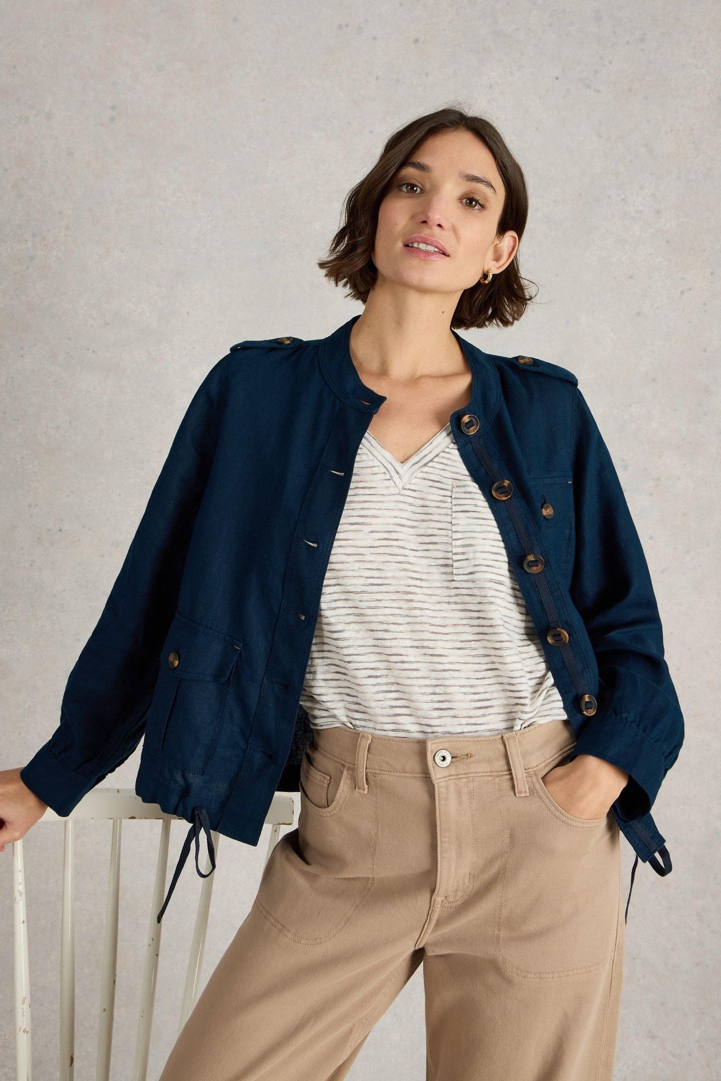 DEMI UTILITY LINEN JACKET DARK NAVY 2
