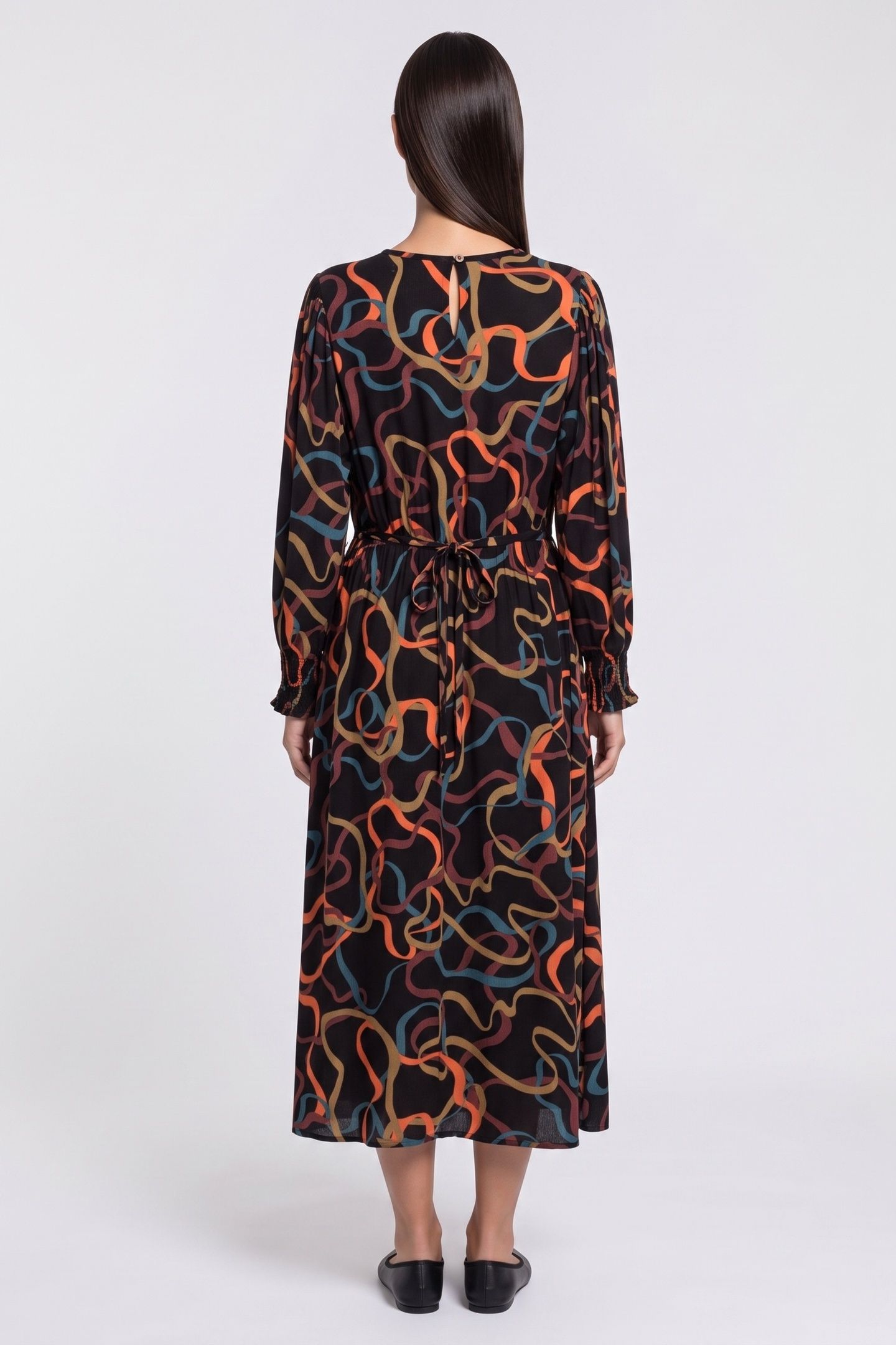 ANGIE MIDI DRESS BLACK MULTI 2