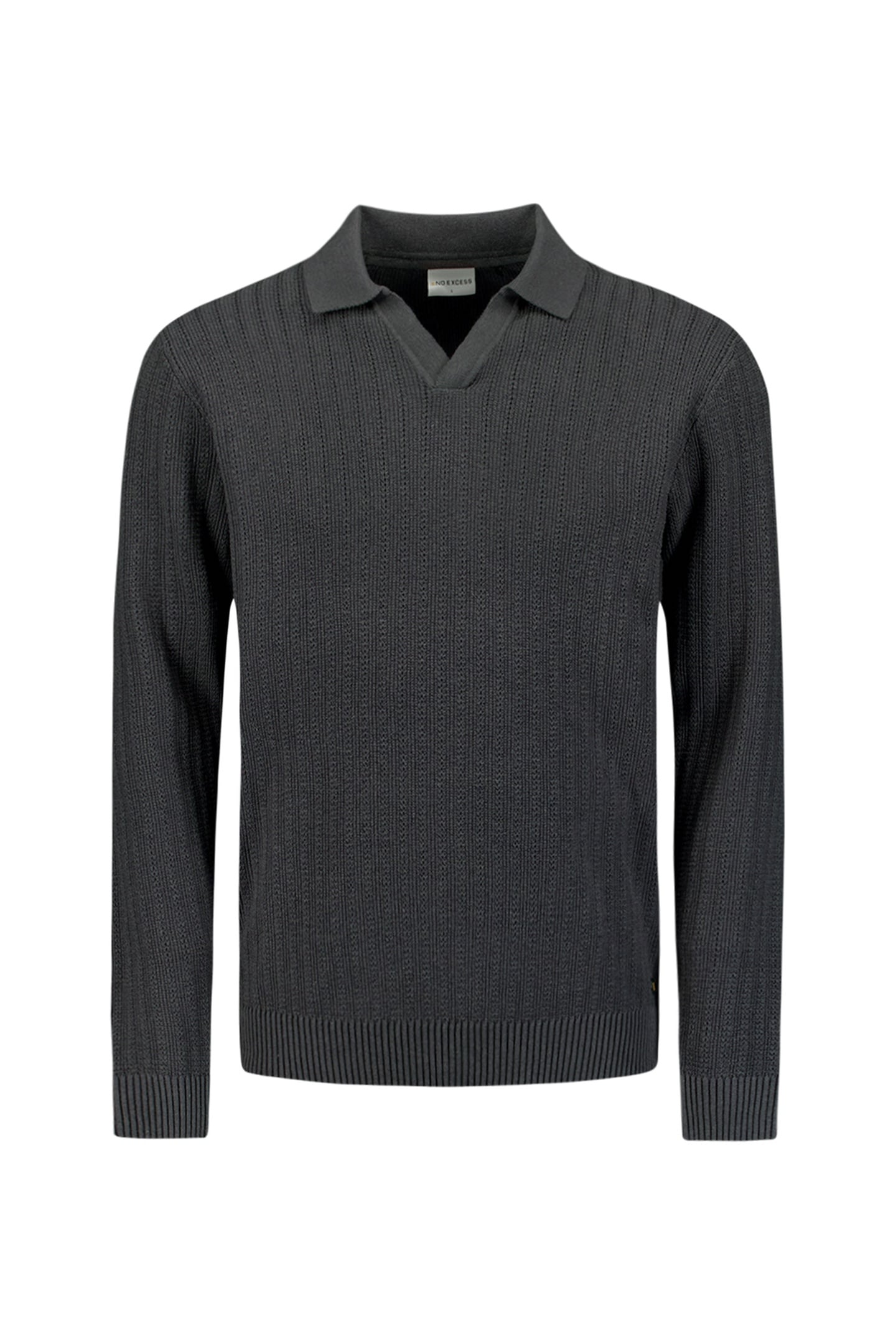 PULLOVER OPEN POLO COLLAR RELIEF KNIT DARK GREY 1