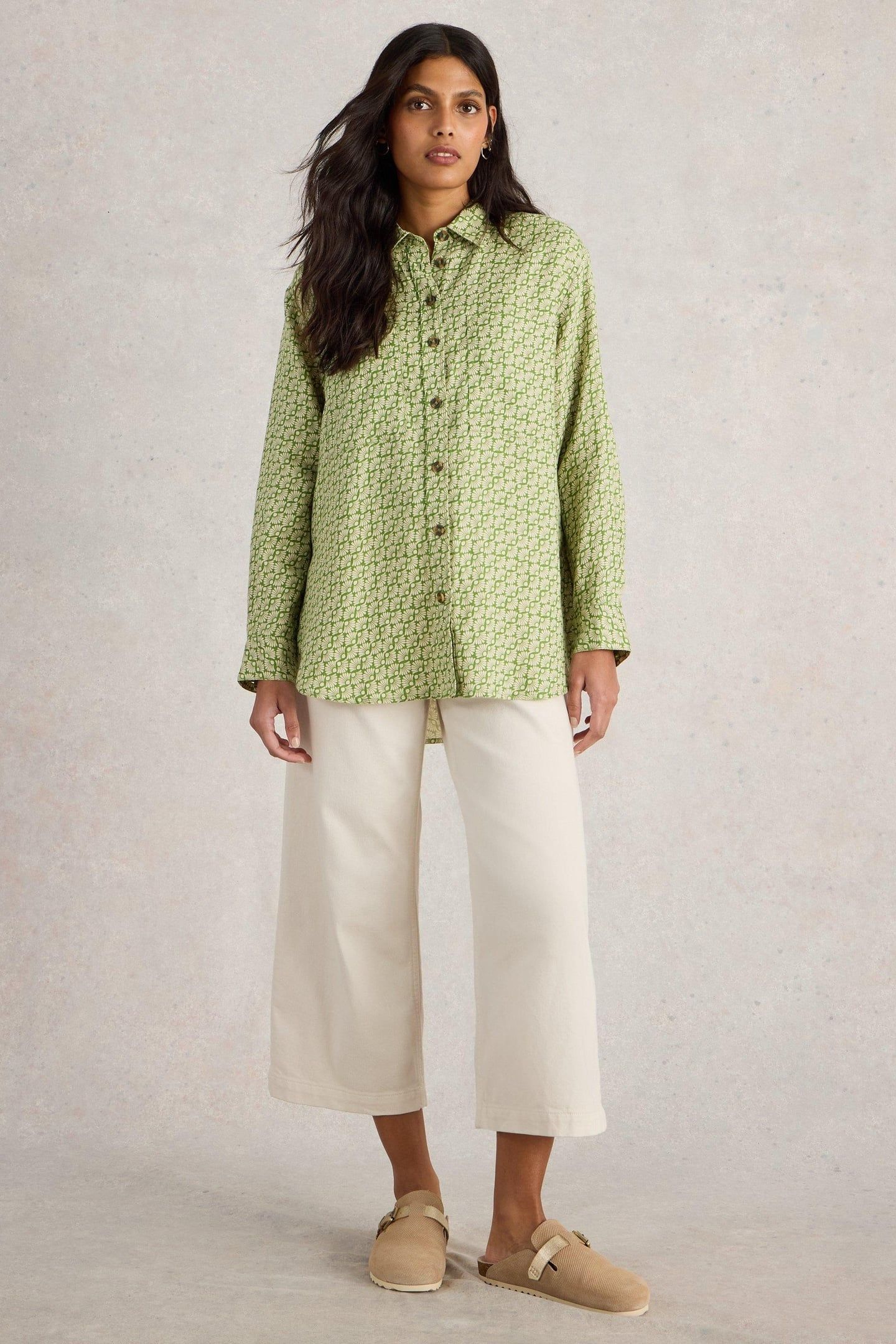 LYDIA LINEN SHIRT GREEN PRINT 1