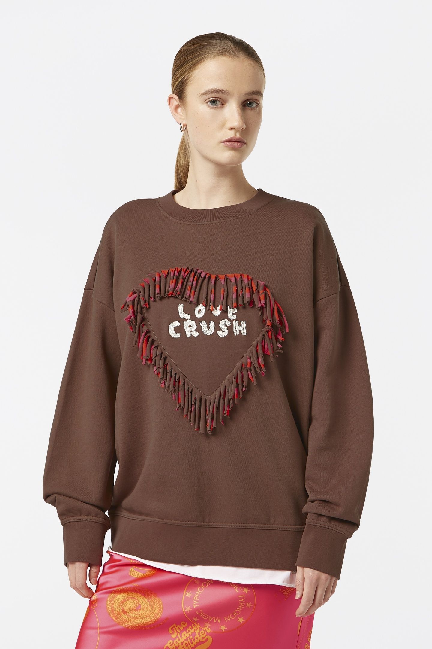 FRINGED HEART OVERSIZED FIT SWEATSHIRT COLD BREW 1