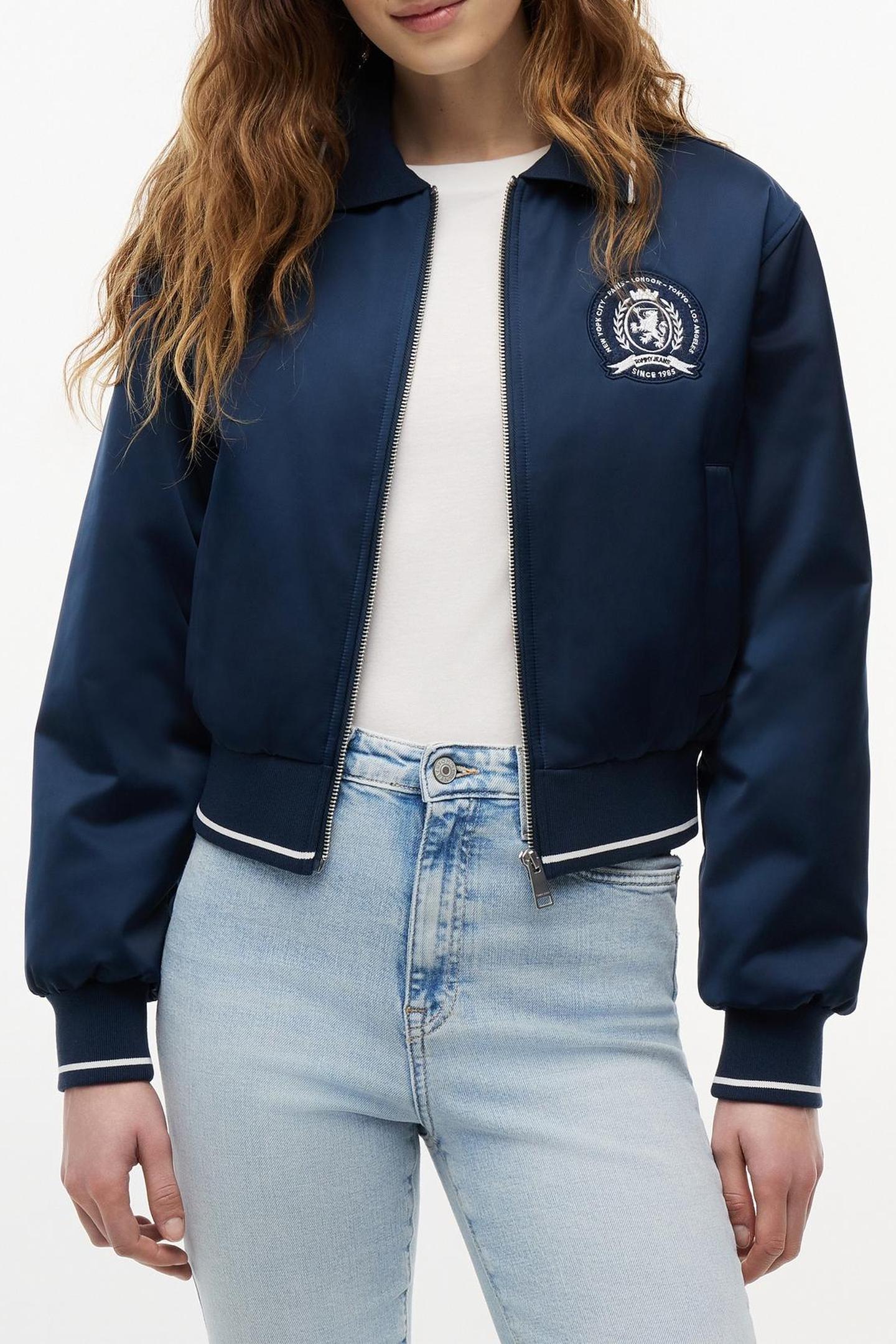 COLLAR SATIN VARSITY JACKET DARK NIGHT NAVY 1