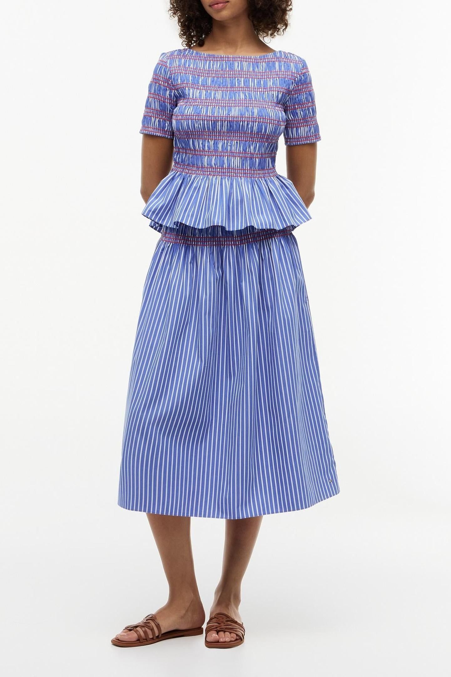 SMOCKING STRIPE BOAT NECK TOP STACKING STP/VERONA BLUE 3