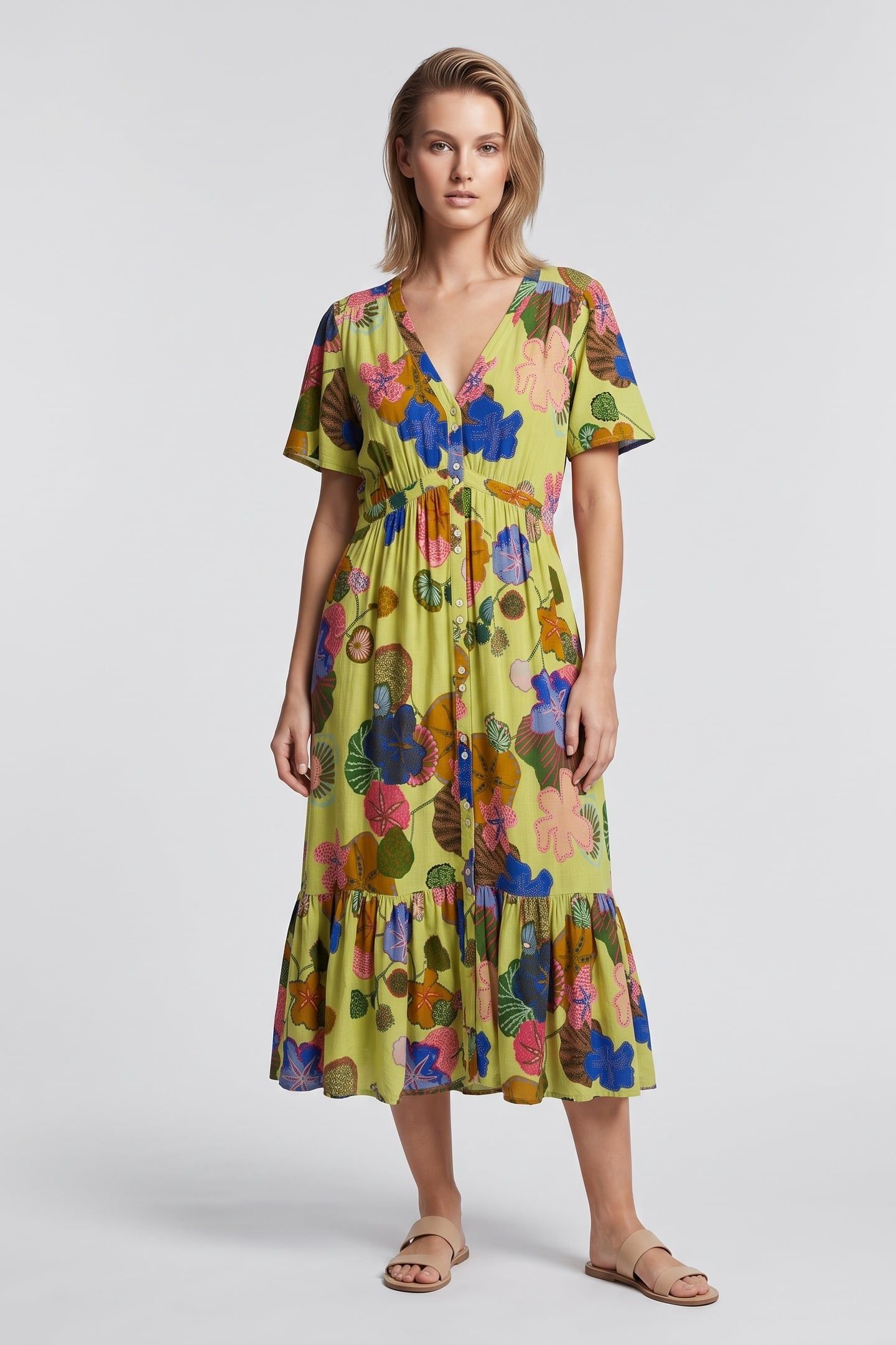 PHOEBE MIDI DRESS GREEN MULTI 1