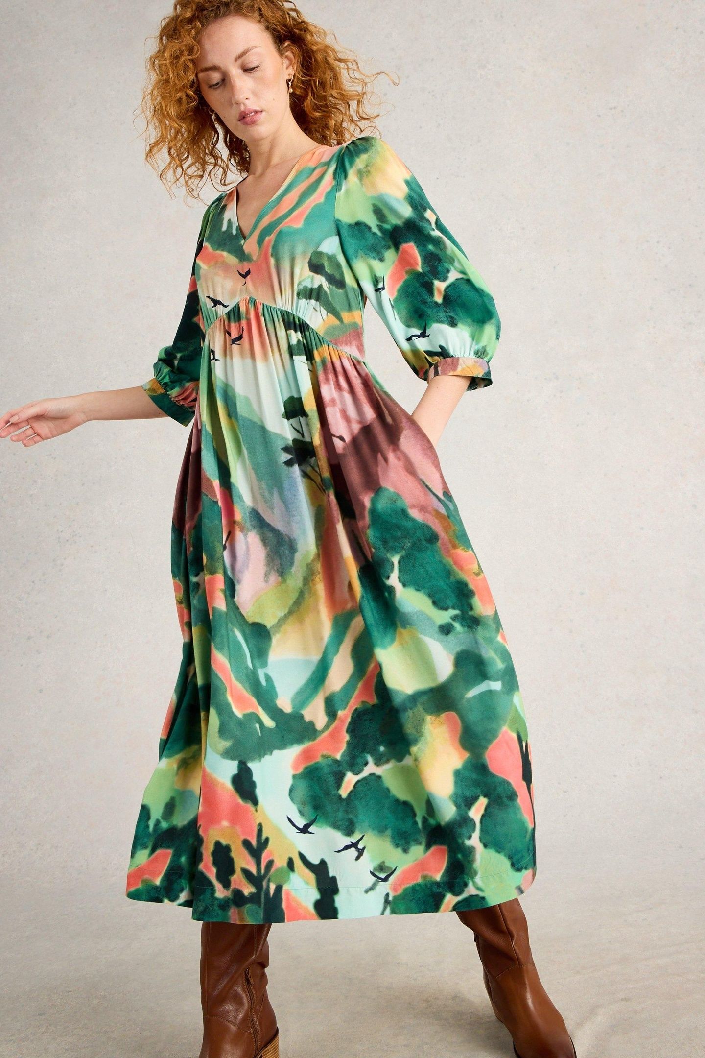 LUCY MIDI DRESS GREEN MULTI 2