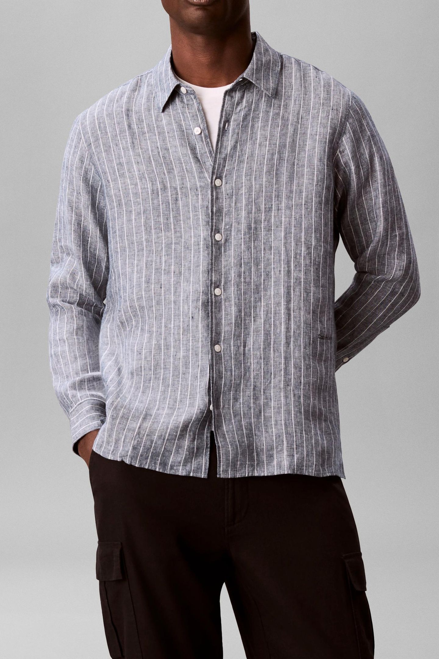 PINSTRIPE LINEN SHIRT BRILLIANT WHITE 2