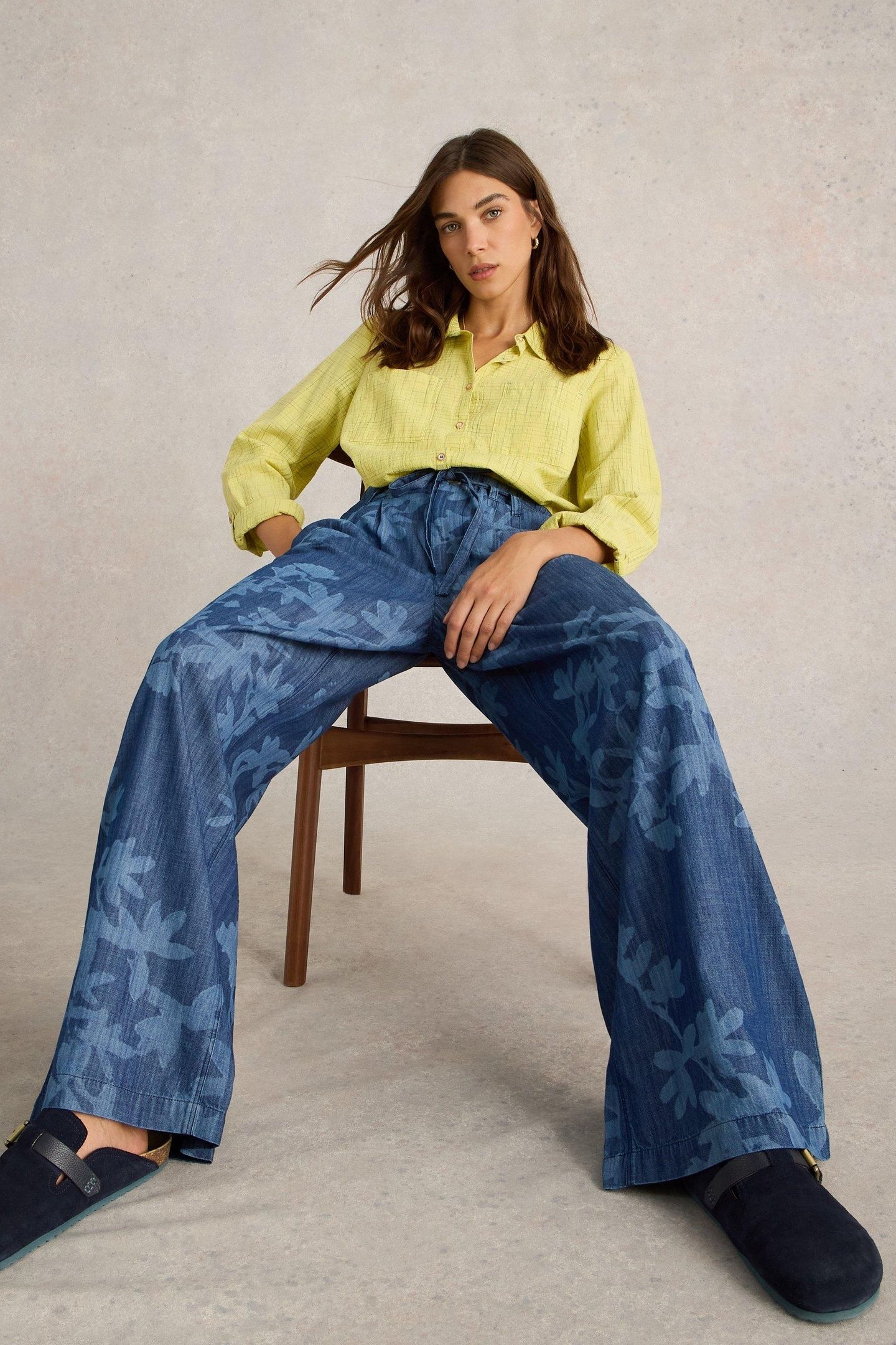 FARAH DENIM WIDE LEG TROUSER DENIM PRINT 2