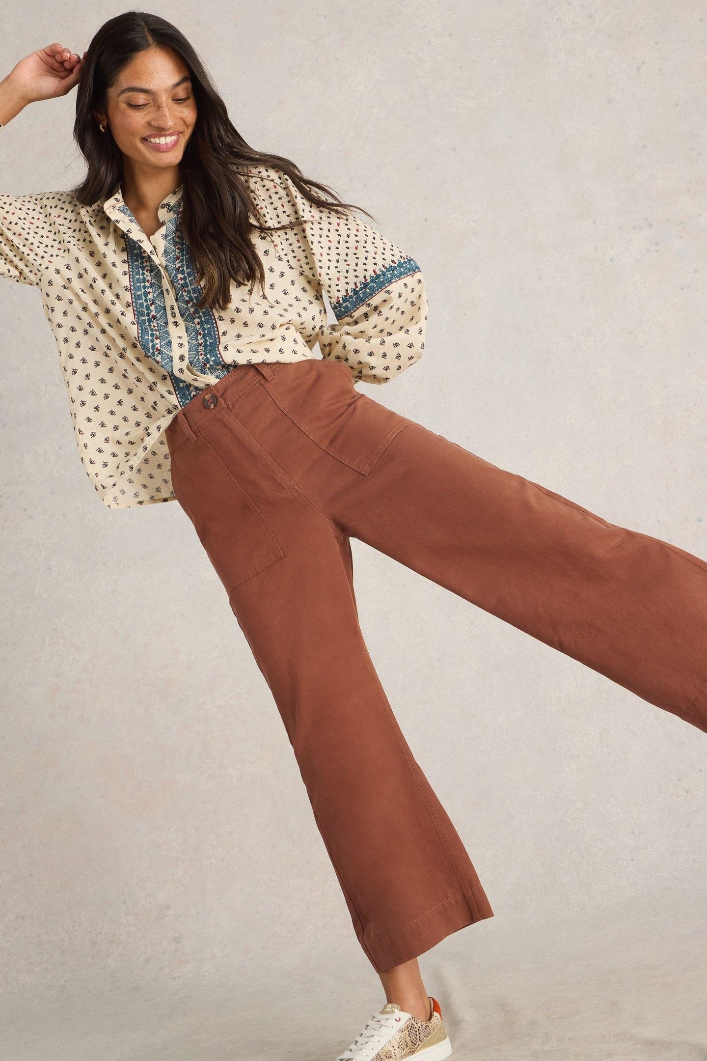ROMY WIDE LEG CROPPED TROUSER DARK TAN 3