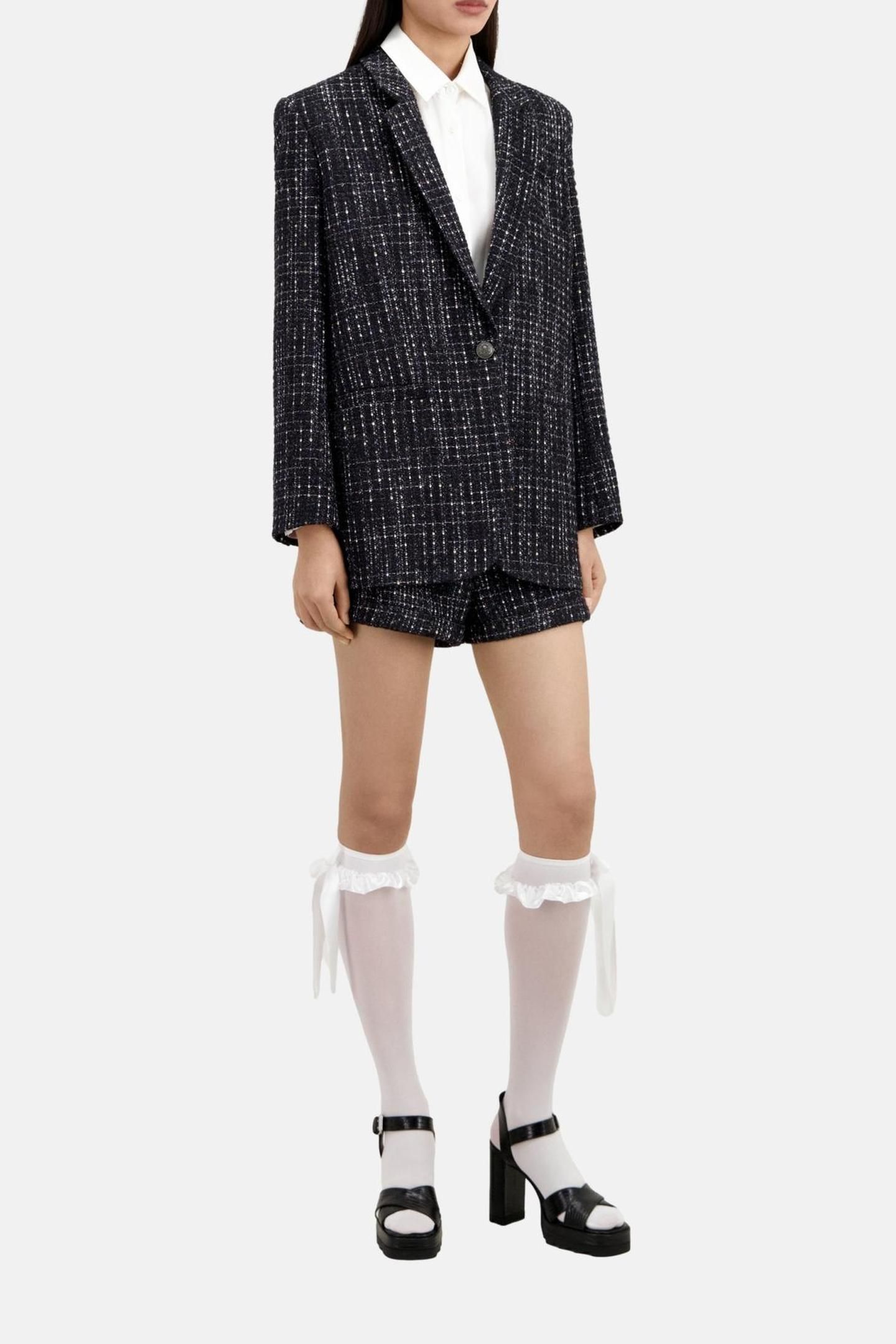 VESTE LOOSE AND TWEED BLACK WHITE 2