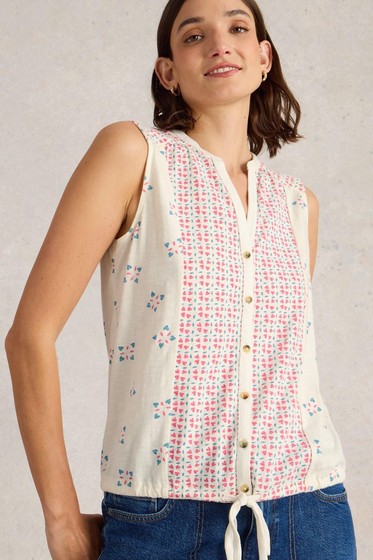 TULIP SLEEVELESS SHIRT PINK PRINT 1