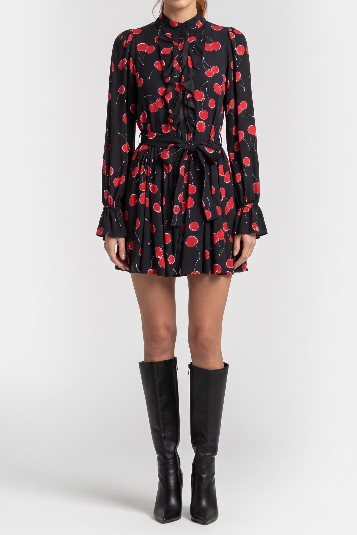 SHORT DRESS WITH LONG SLEEVES BLACK - RED 1