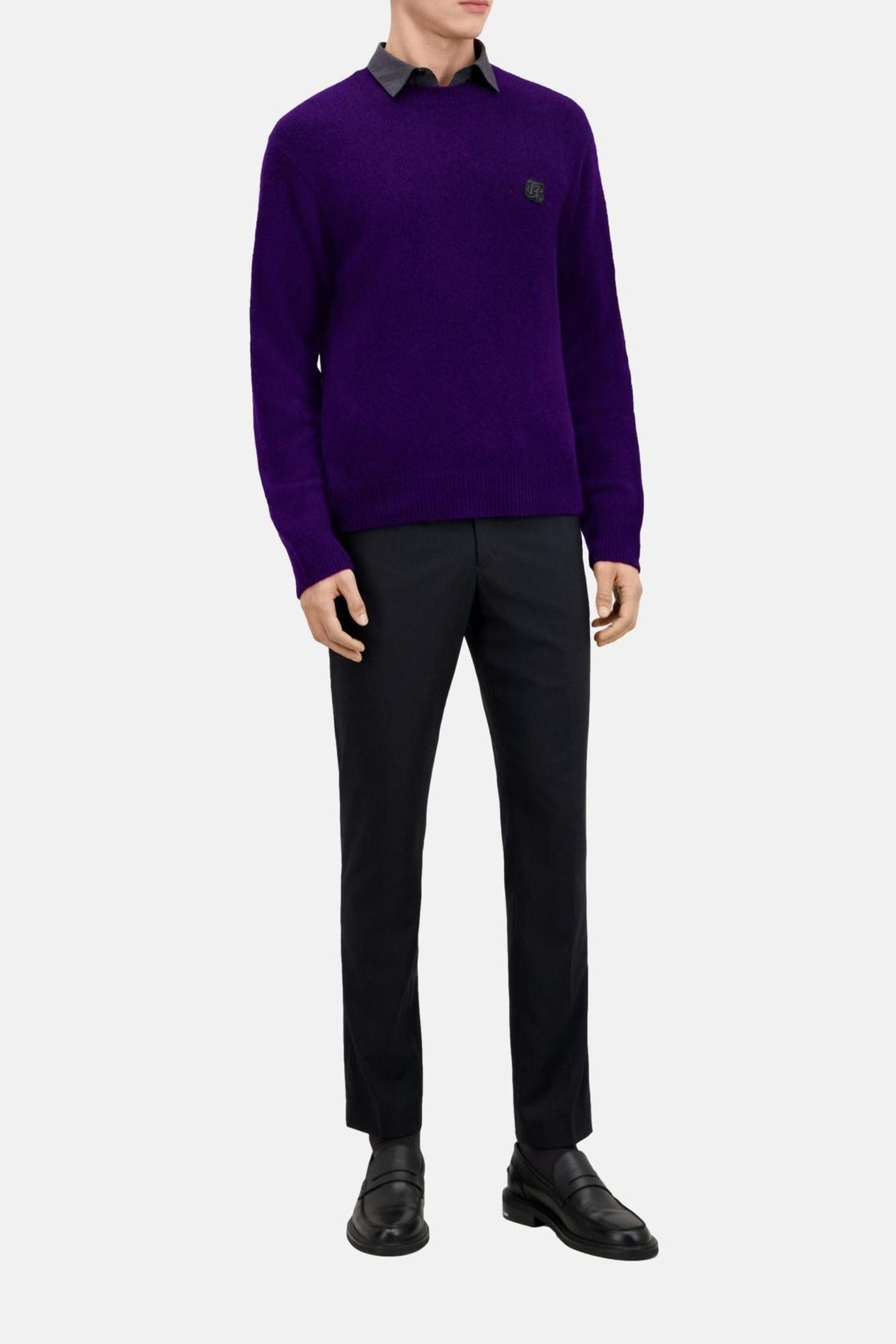 ROUND NECK SWEATER WITH CANETILLE PATCH DARK PURPLE 2