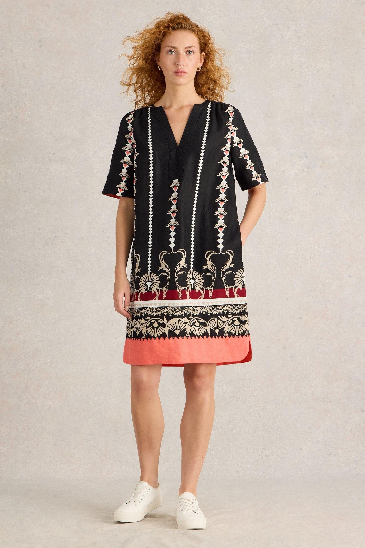 JUNE LINEN DRESS BLACK PRINT 1