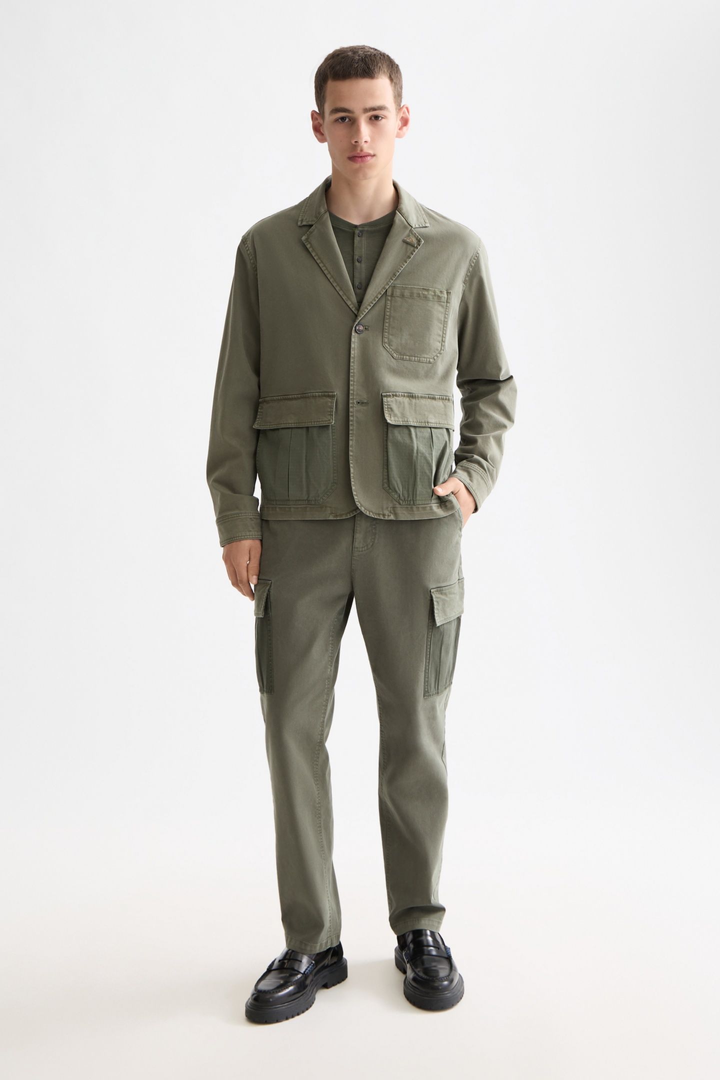 COTTON-BLEND GARMENT-DYED BOXY FIT BLAZER JACKET THYME 1