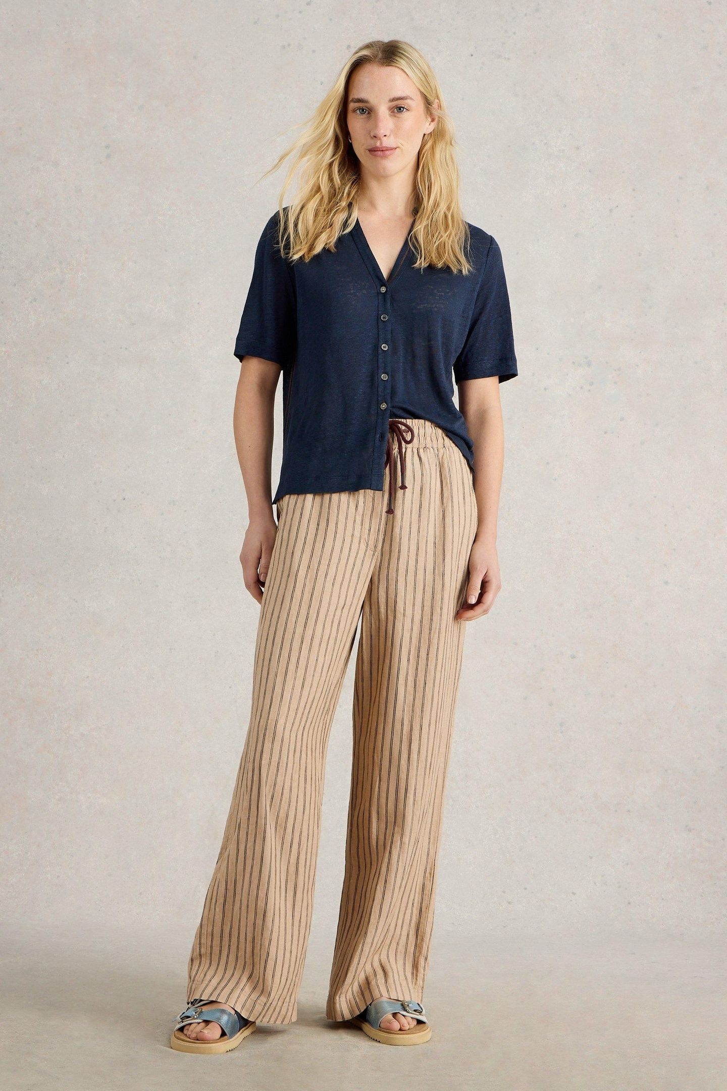 BELLE LINEN WIDE LEG TROUSER NATURAL MULTI 1