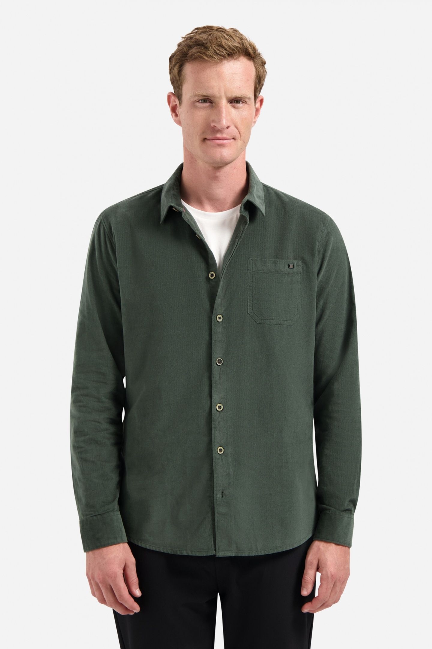 SHIRT SOLID FINE HERRINGBONE DARK GREEN 2