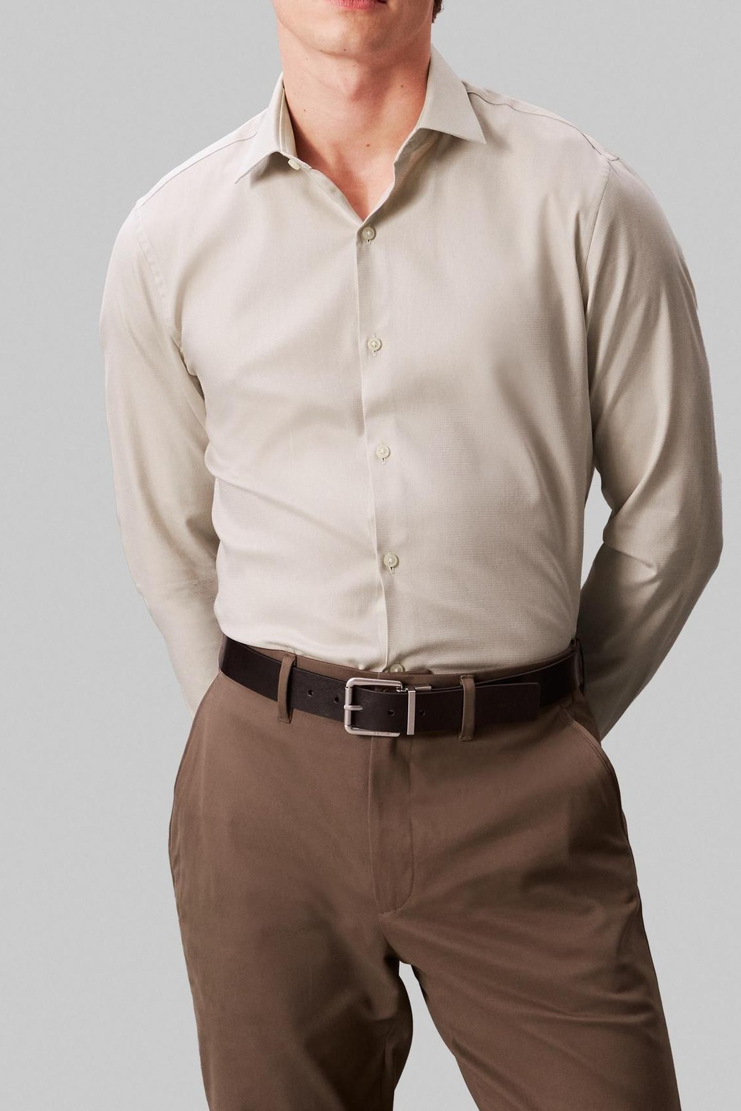 SLIM ESSENTIAL POPLIN SHIRT TAUPE 1