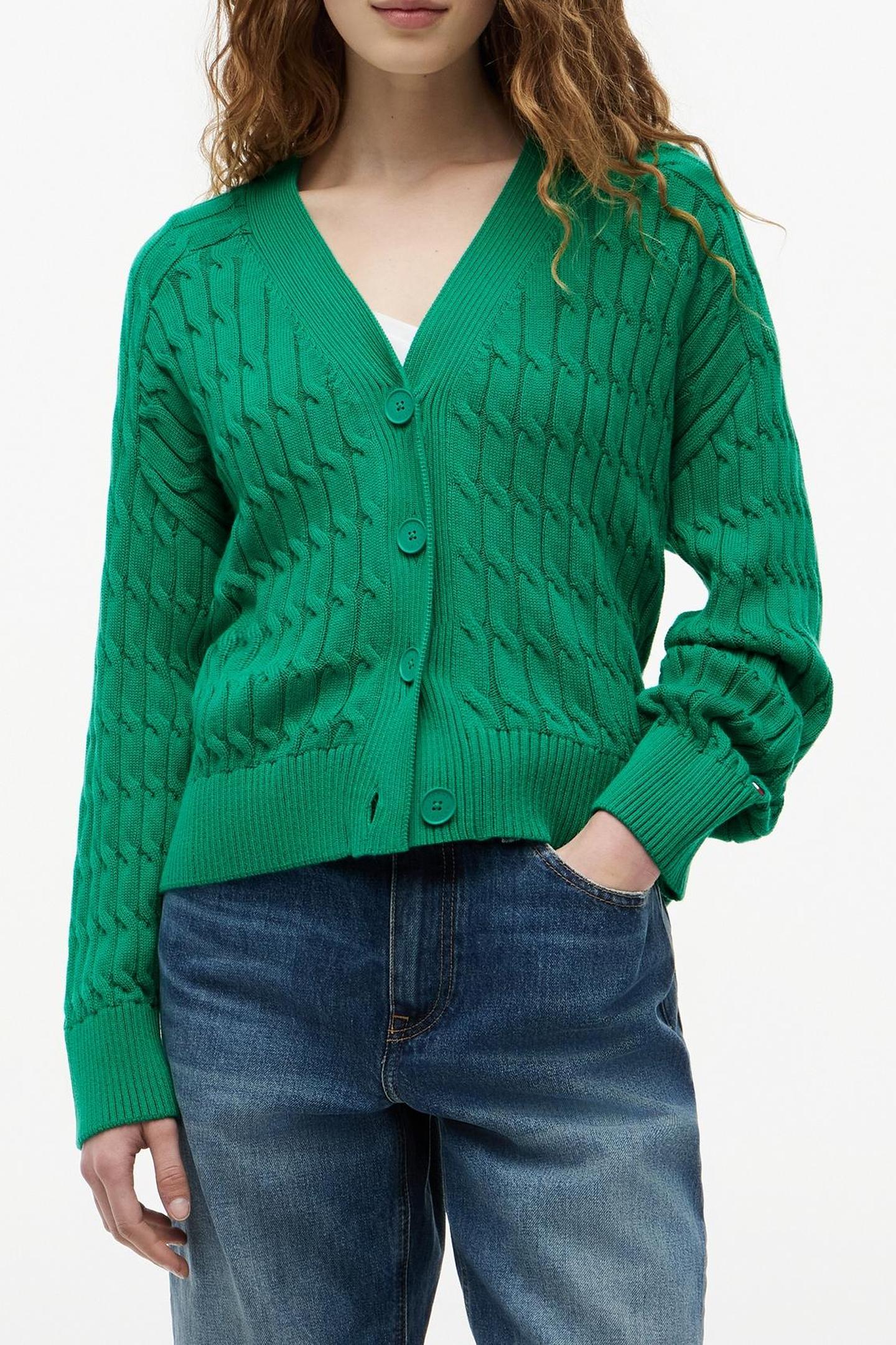 MID CABLE V-NECK LS COURTSIDE GREEN 1