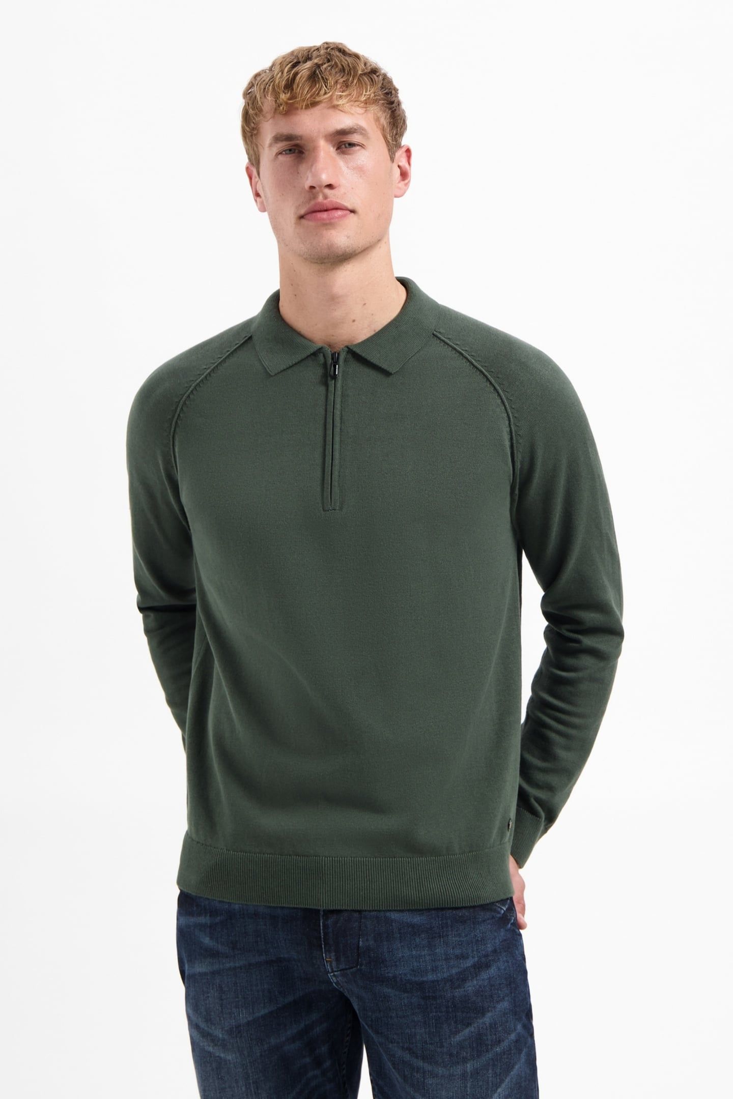 PULLOVER POLO HALF ZIP SOLID DARK GREEN 1