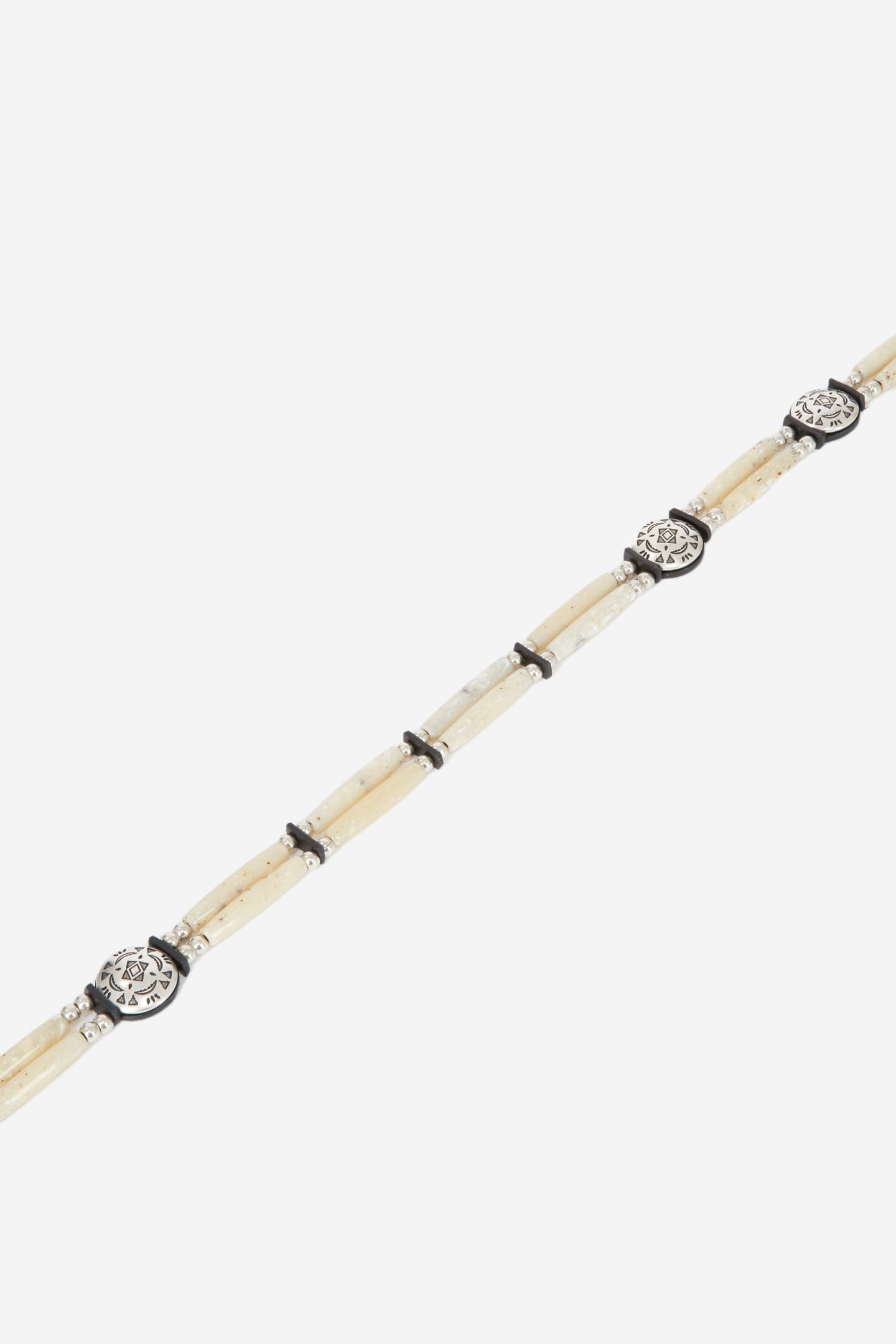 THIN LEATHER BELT WITH BEADS AND METAL PIECES ECRU 2