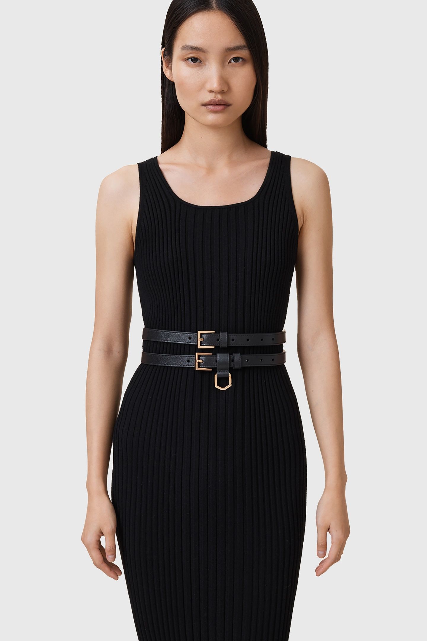 JANA DOUBLE BELT BLACK/WARM BRASS 1