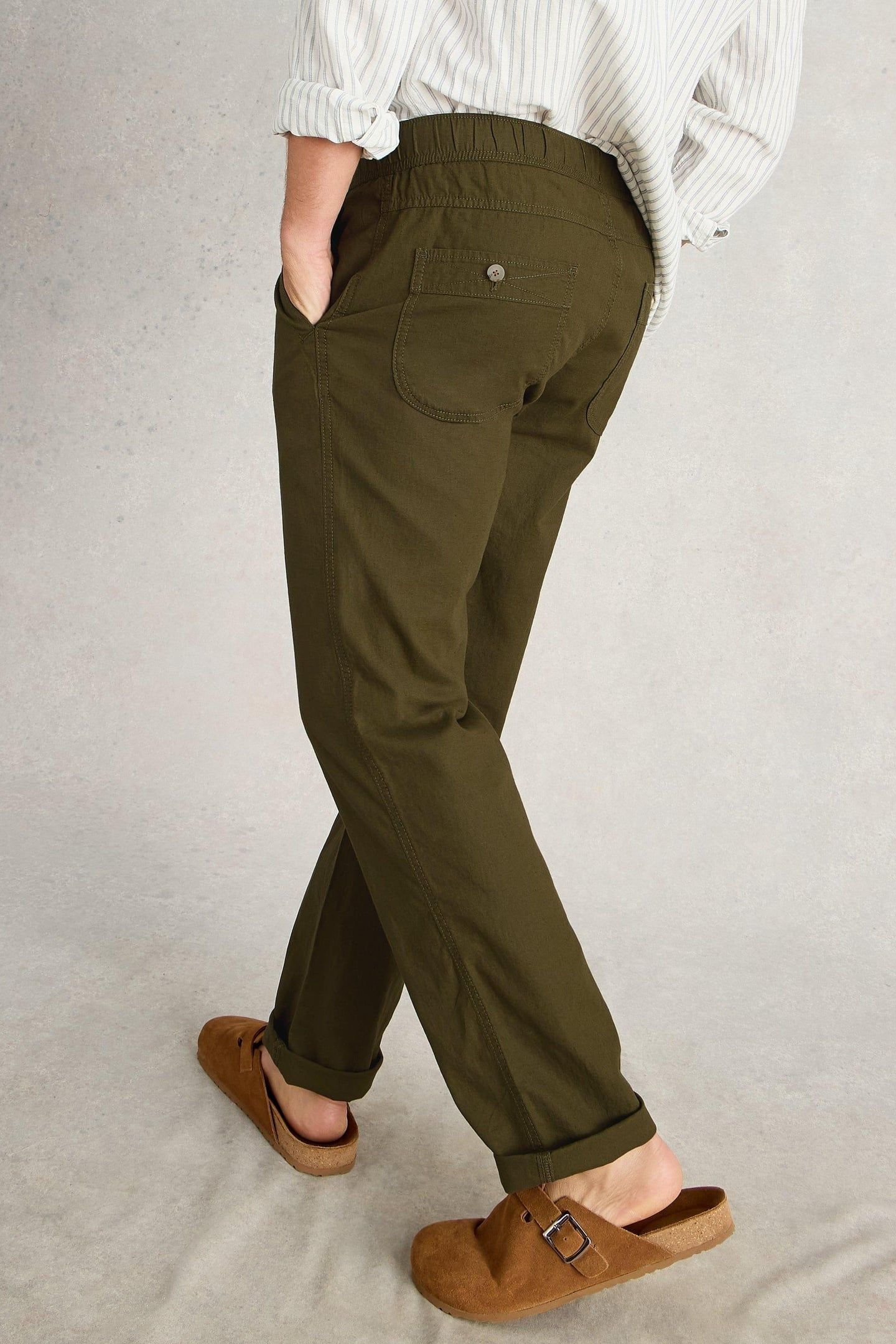 DRAWSTRING LINEN BLEND TROUSER KHAKI GREEN 2