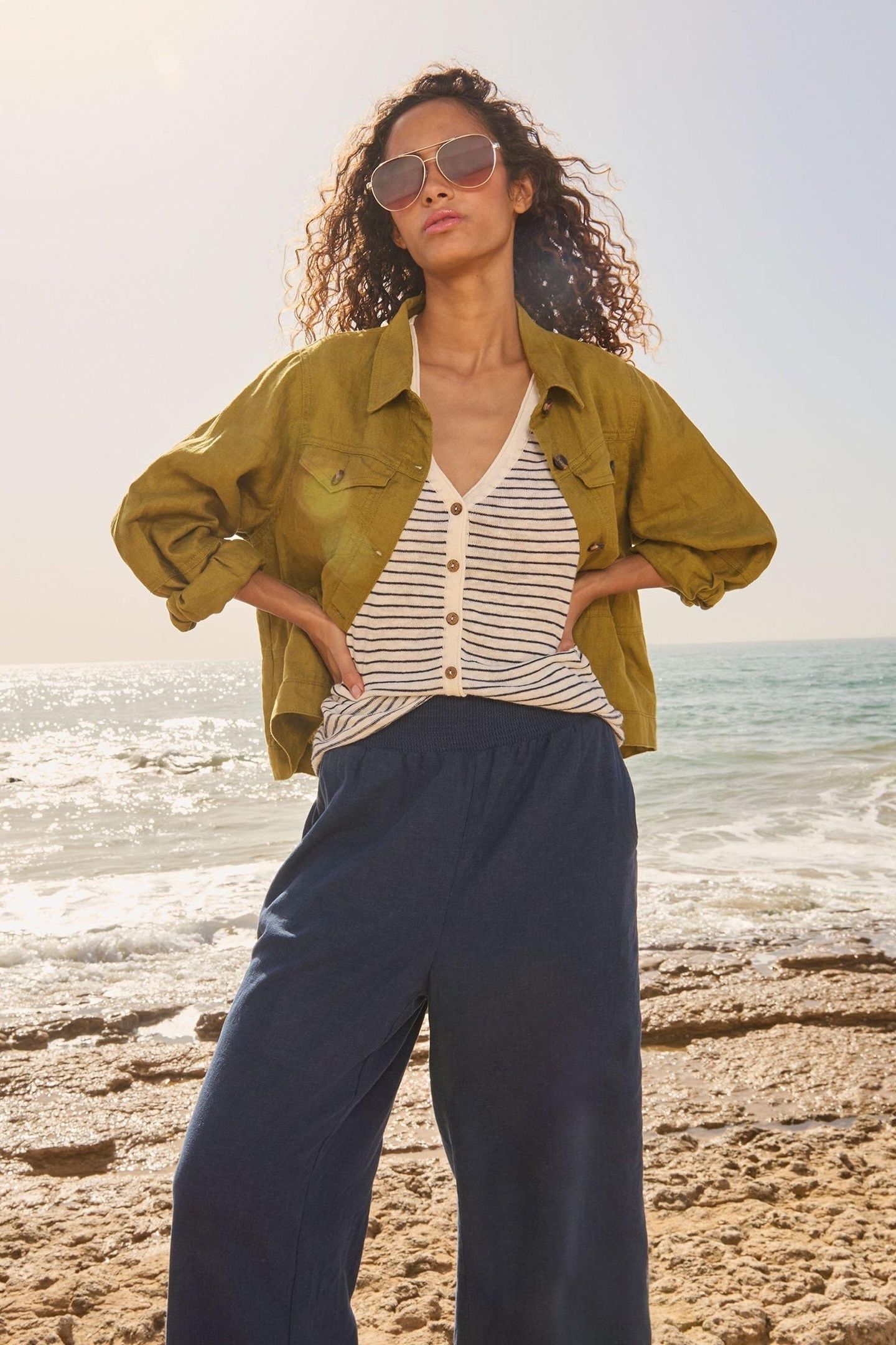 CAMILLE LINEN JACKET KHAKI GREEN 7