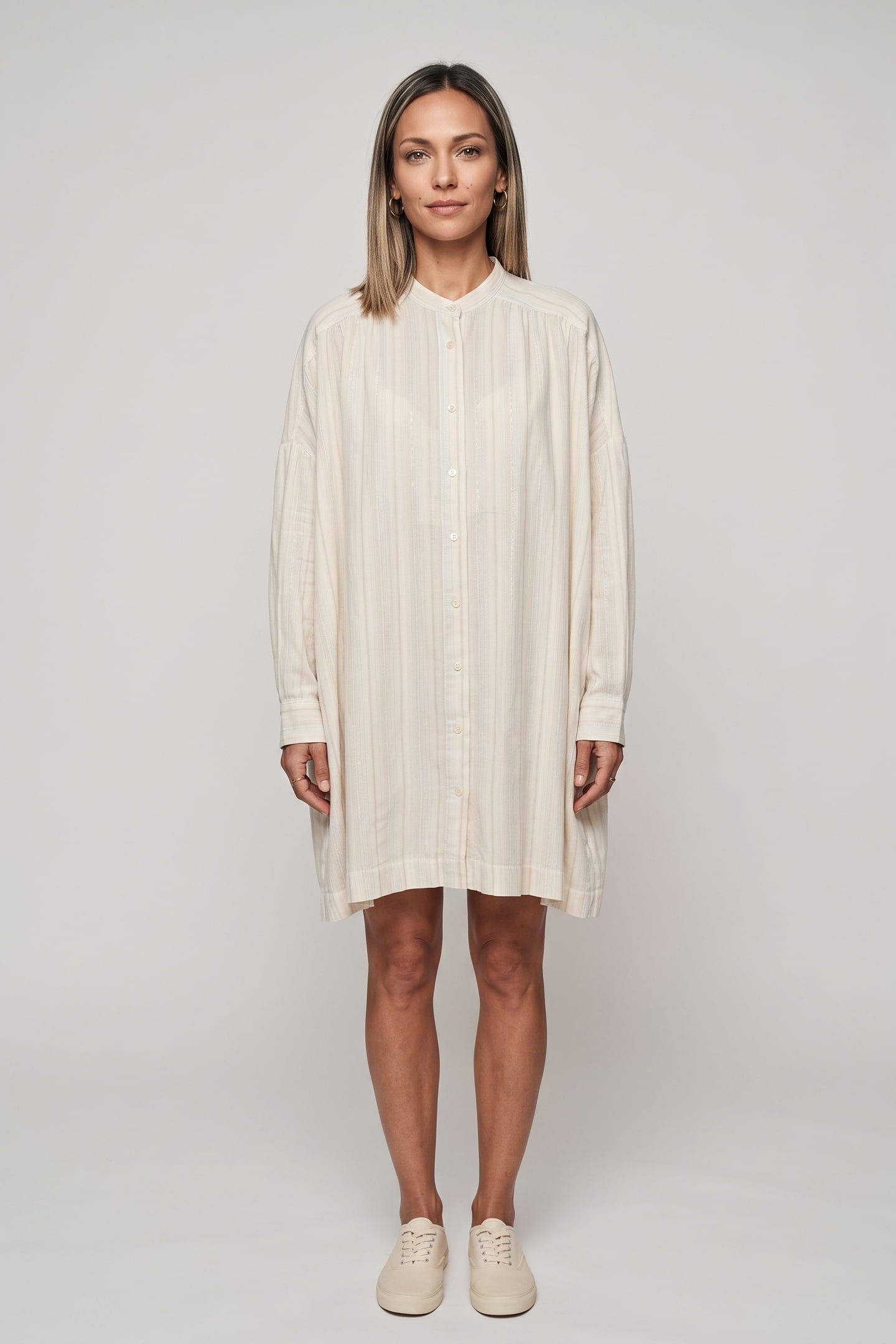 FONDANT LUREX SHIRT DRESS WHITE 1