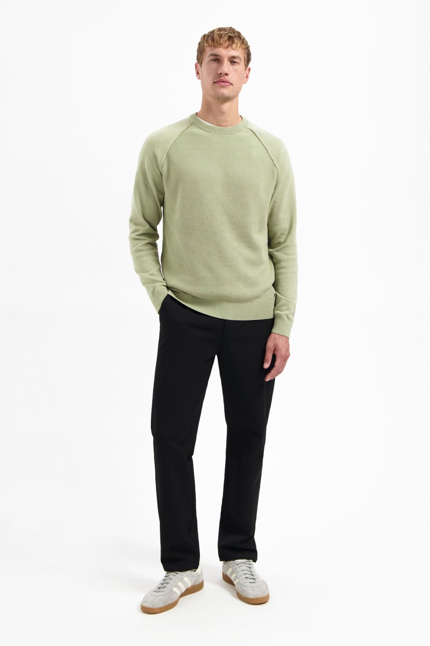 PULLOVER CREWNECK SOLID WAFFLE KNIT LIGHT MOSS 2