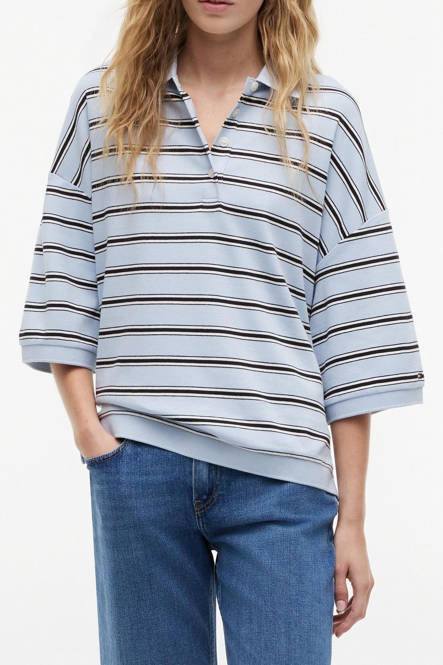 OVERSIZED FIT STRIPE POLO SHIRT MULTI BREEZY BLUE/ECRU/BLACK 1