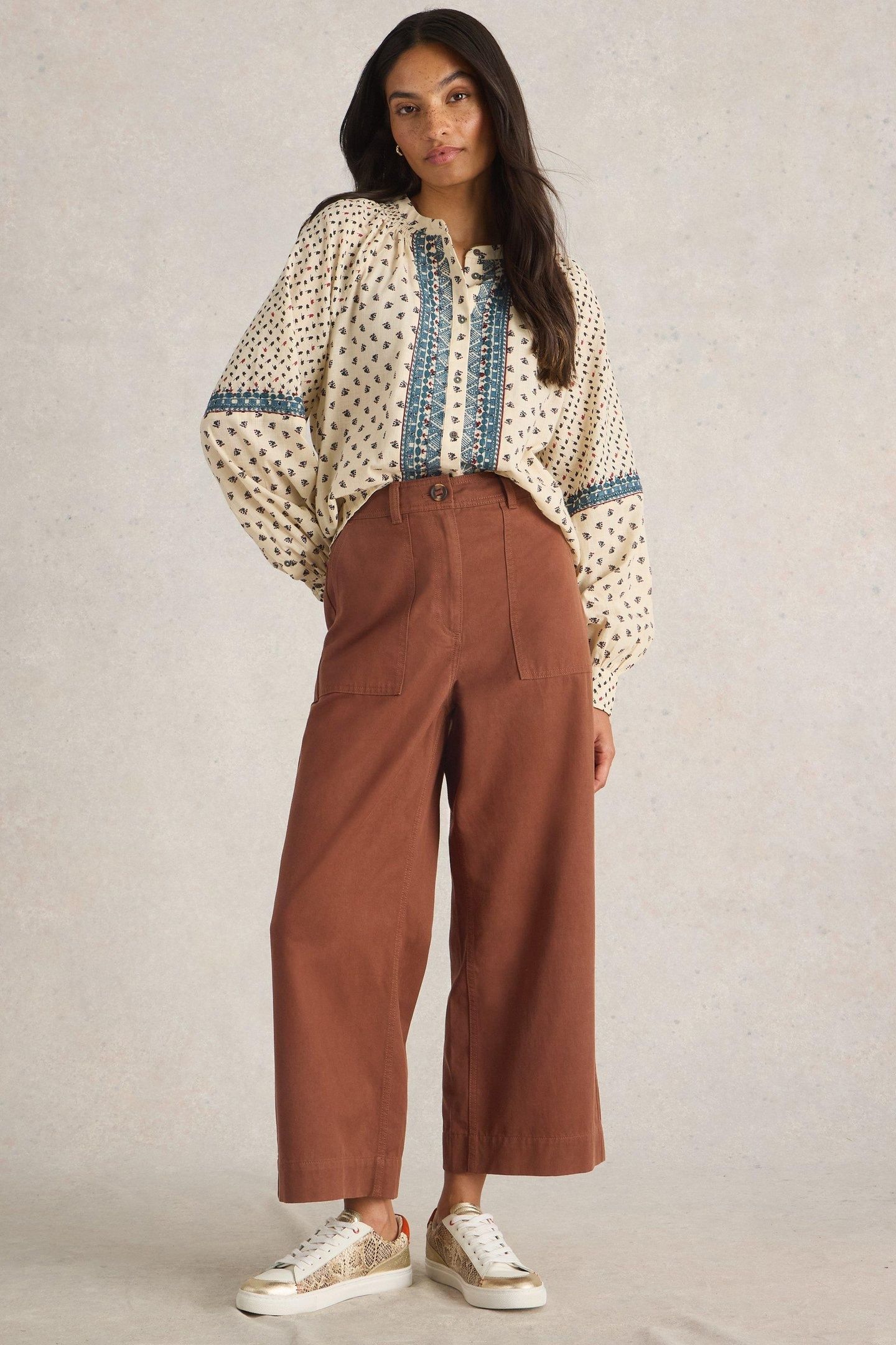 ROMY WIDE LEG CROPPED TROUSER DARK TAN 1