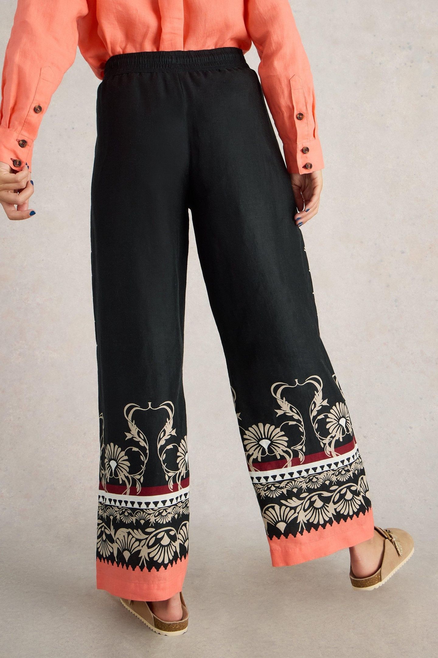 BELLE LINEN WIDE LEG TROUSER BLACK PRINT 3