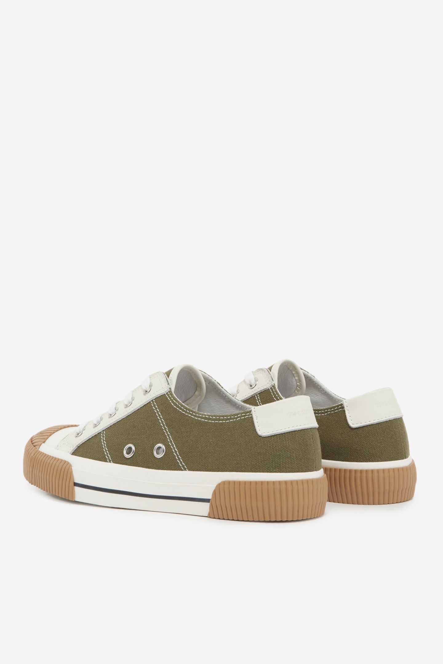 UNISEX LOW-TOP CANVAS SNEAKERS WITH LEATHER INLAYS KAKI 4