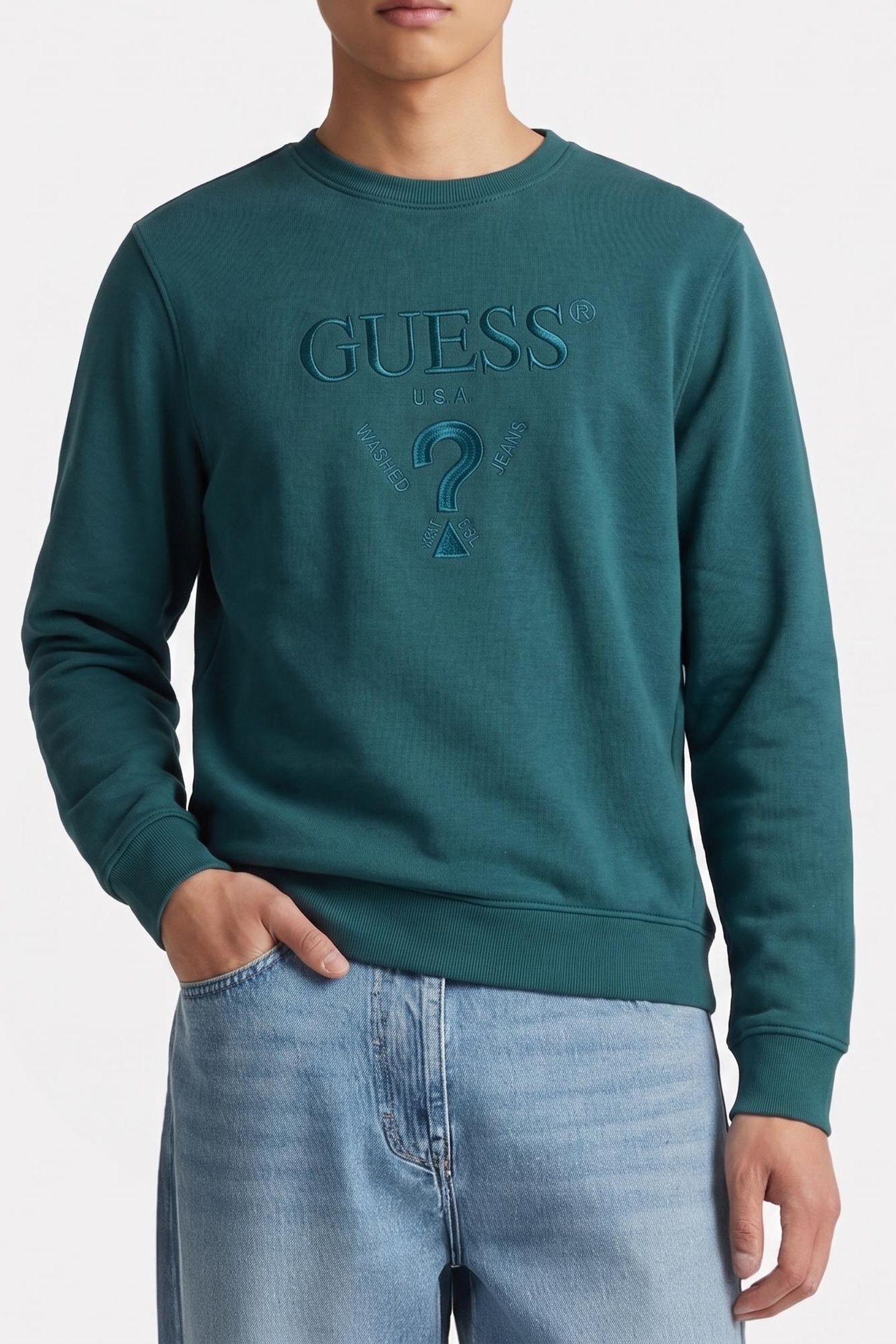 GUESS ECO BEAU CN SWEATSHIRT TRUE TEAL 1