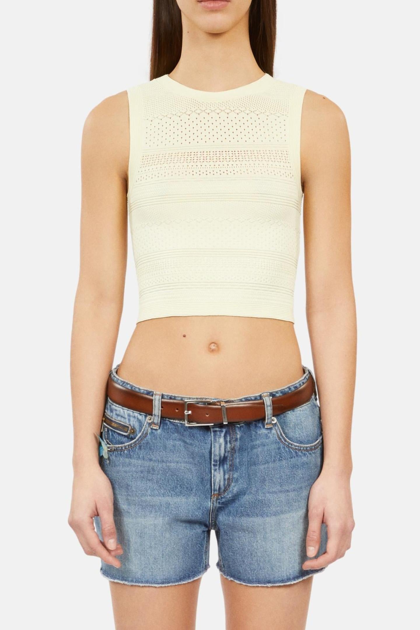 SLEEVELESS TOP WITH STITCHING DETAILS BRIGHT YELLOW 1
