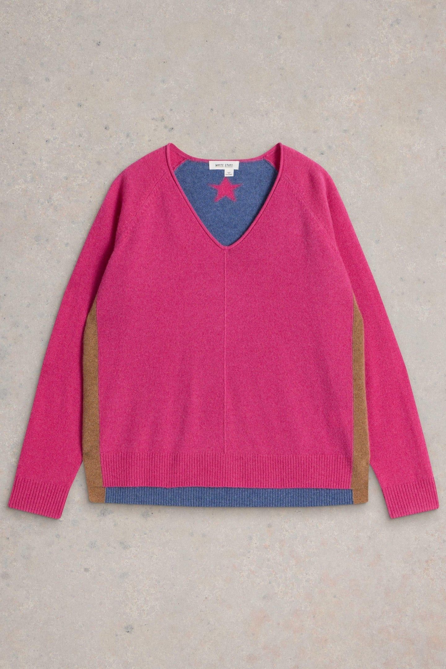 VERITY V NECK CASHMERE JUMPER PINK MULTI 3