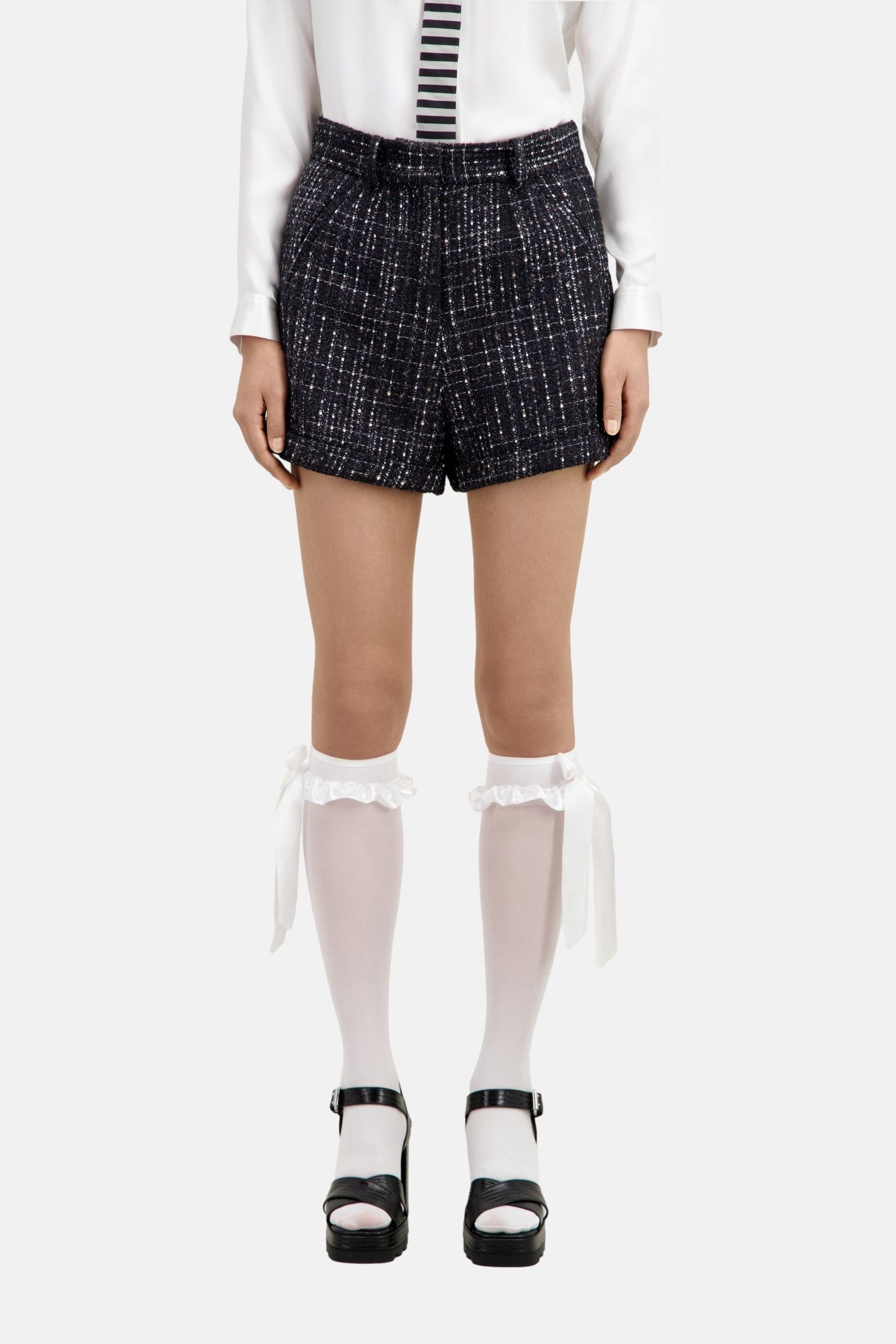 HIGH-WAISTED TWEED SHORTS BLACK WHITE 2