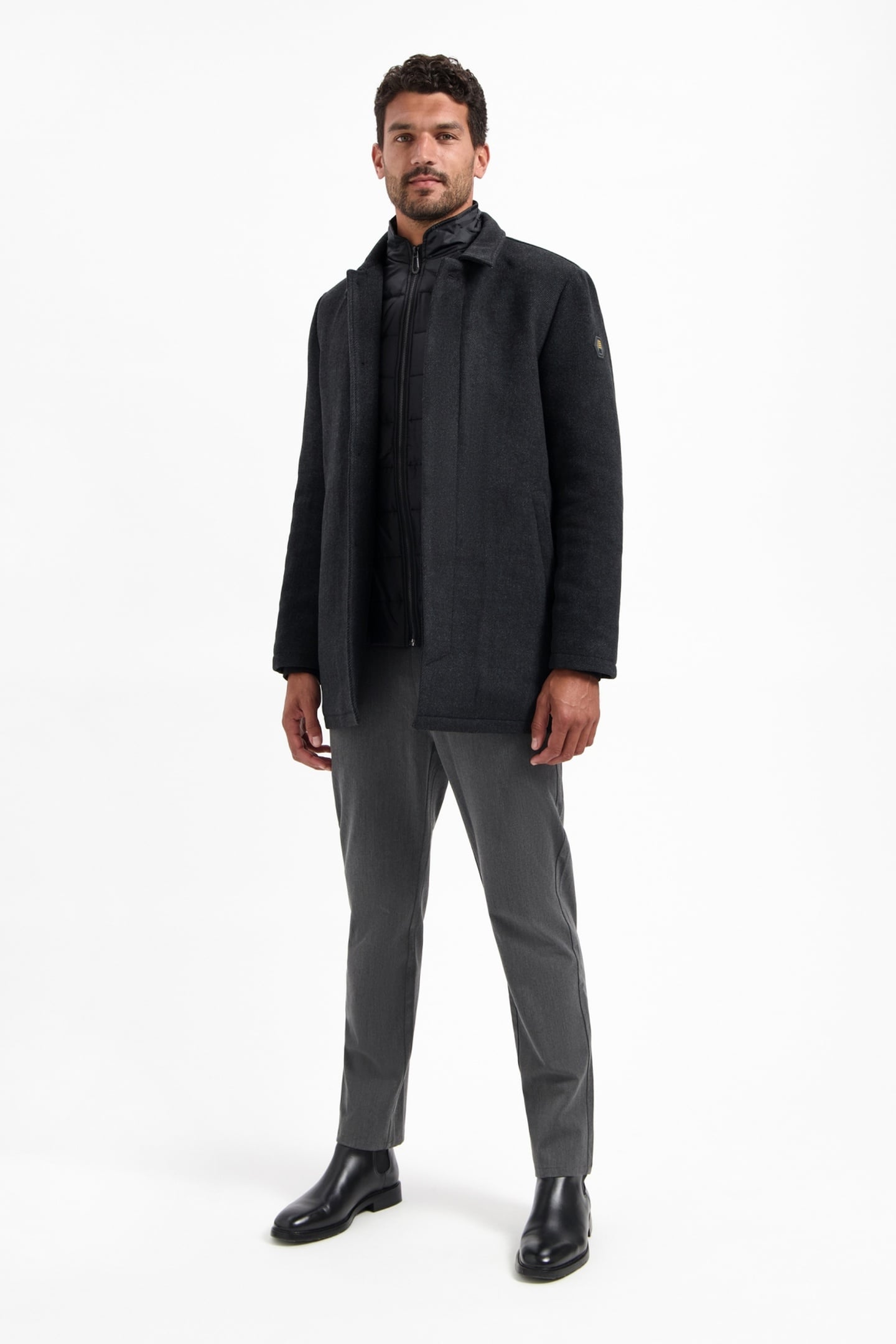 JACKET MID LONG FIT DETACHABLE FRONT WITH WOOL ANTRA MELANGE 1