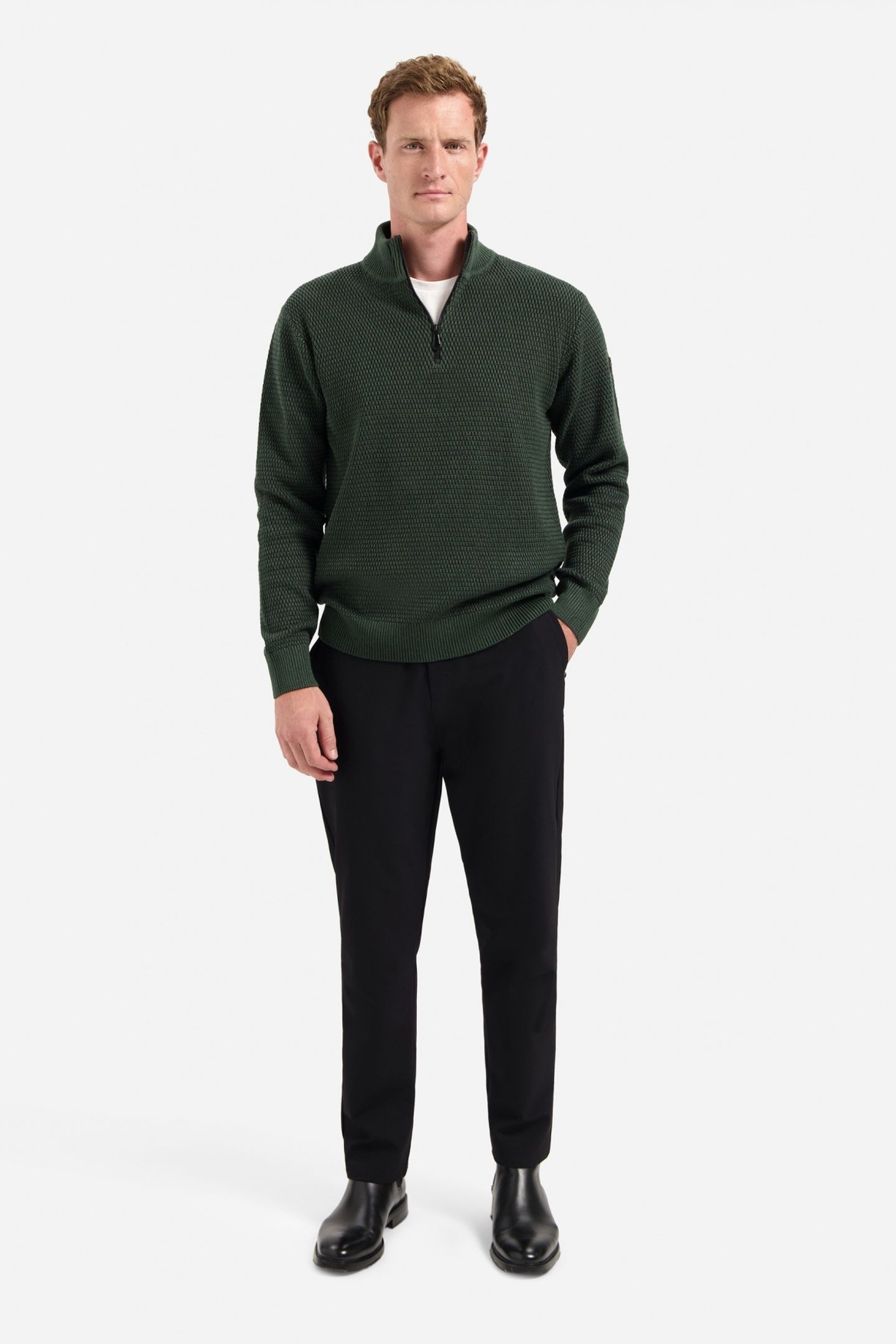 PULLOVER HALF ZIPPER 2 COLOURED MELANGE DARK GREEN 2