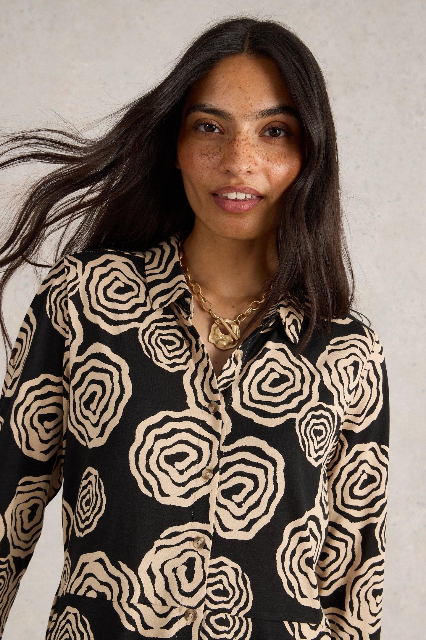 RIA JERSEY SHIRT DRESS BLACK PRINT 2