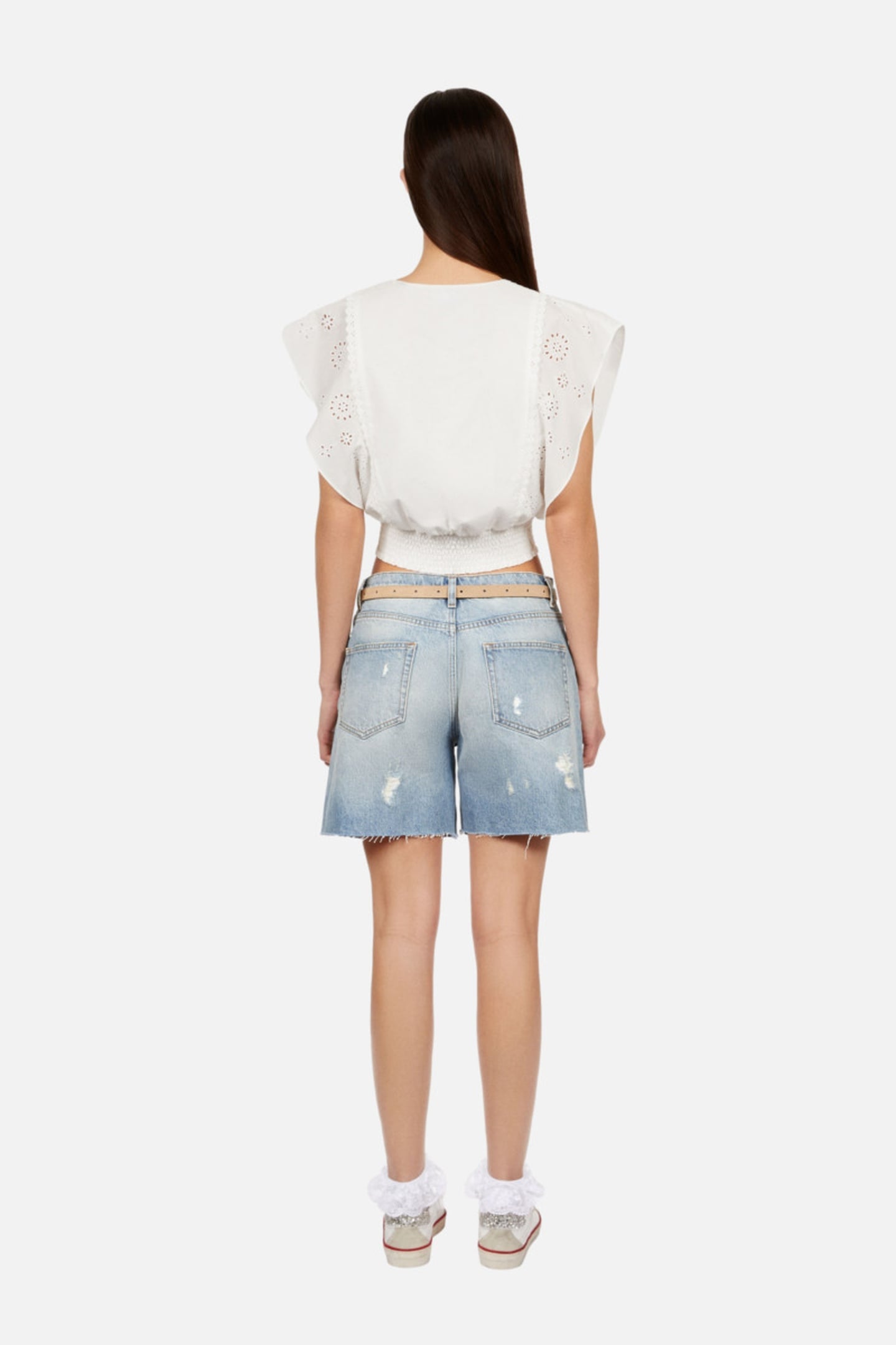 EMBROIDERED SMOCKED WAIST TOP WHITE 4