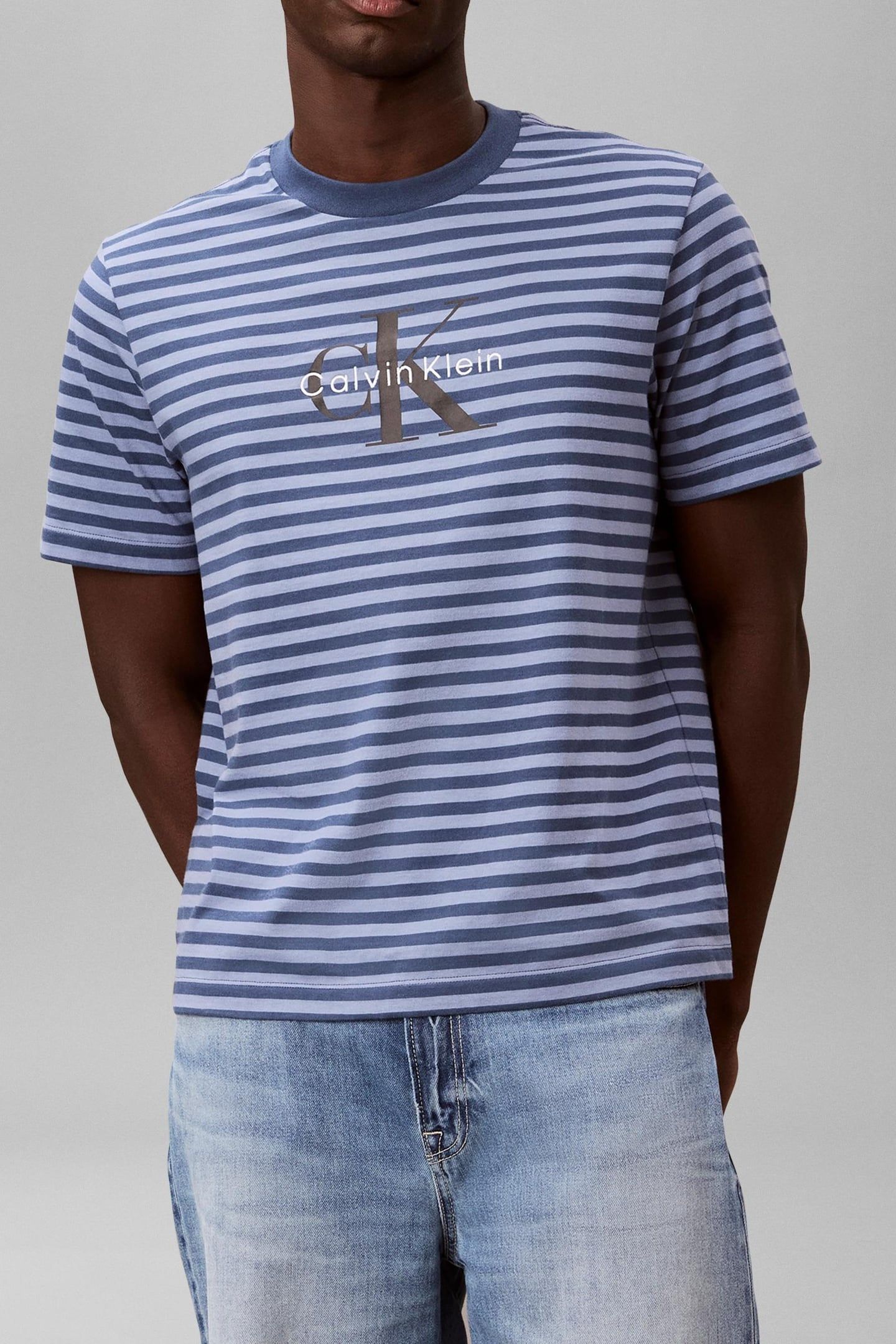 SHORT SLEEVE 20S STRIPE JERSEY TEE DARK DENIM 1