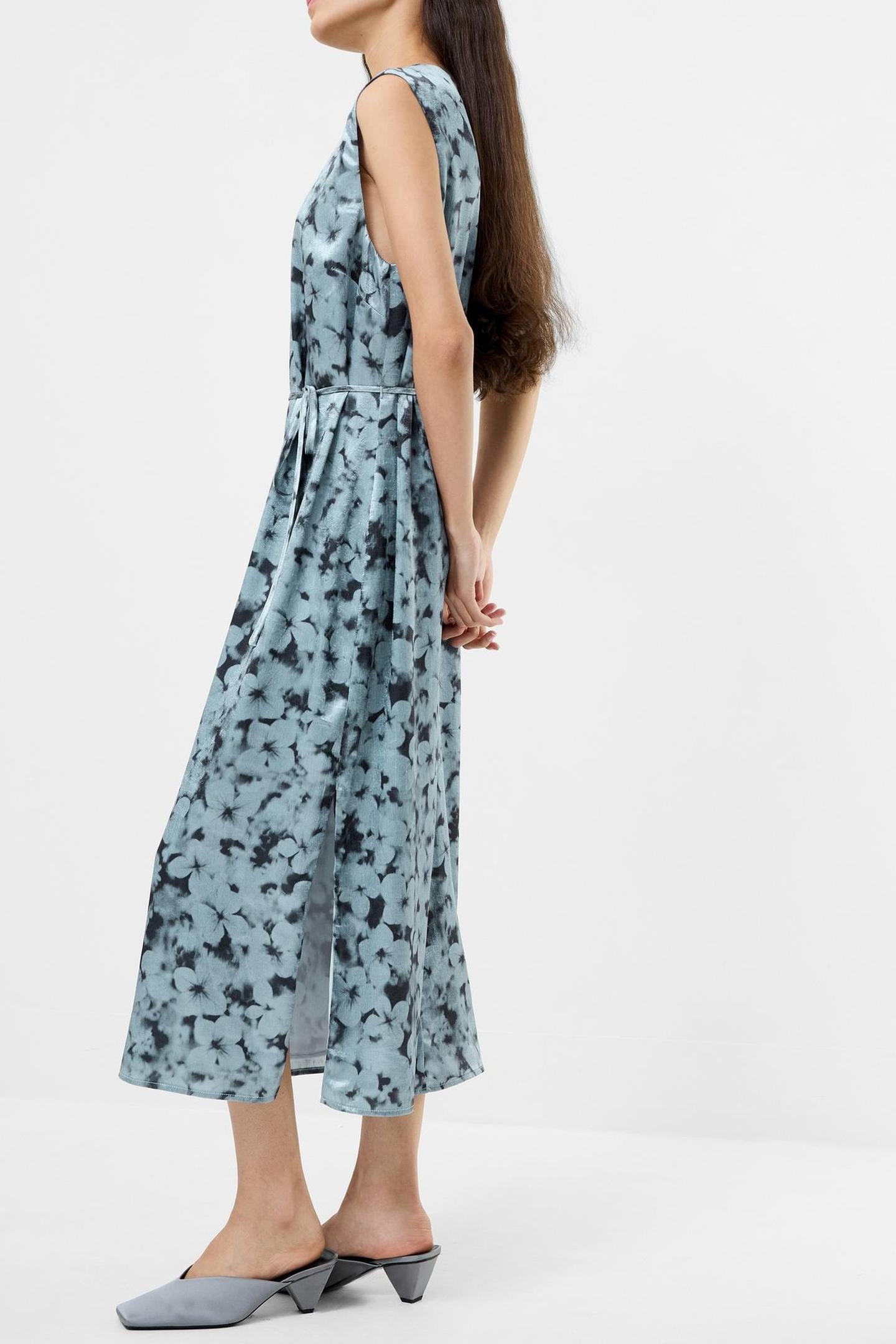 CASSIE EMILE CRINKLE MIDI DRES BLUE MULTI BLUE MULTI 3