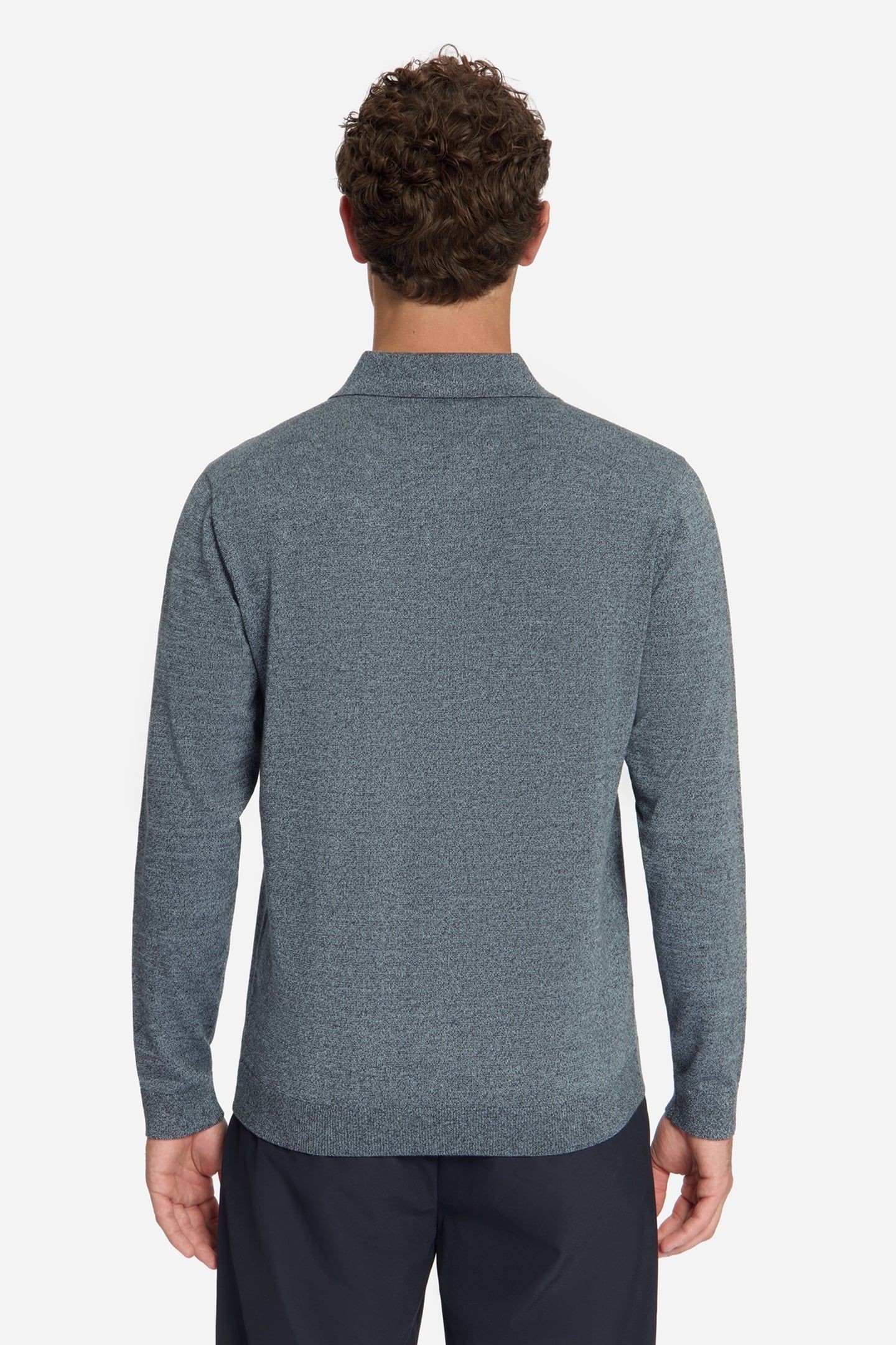 PULLOVER V POLO MELANGE DUSTY BLUE 4
