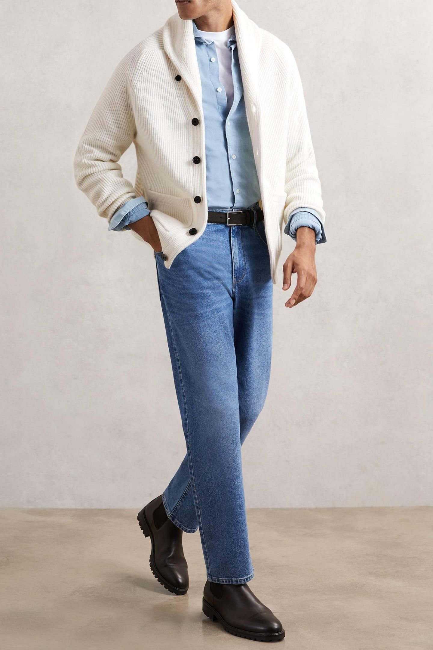 LS SHAWL COLLAR RIBBED CARDIGAN WINTER WHITE 4