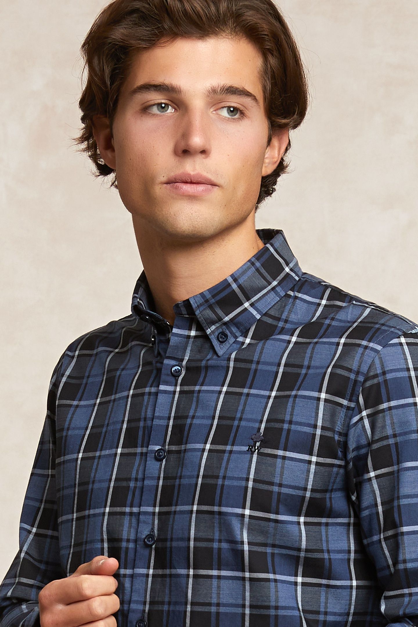 CUSTOM FIT CHECKED SHIRT BLUE/GREY 4