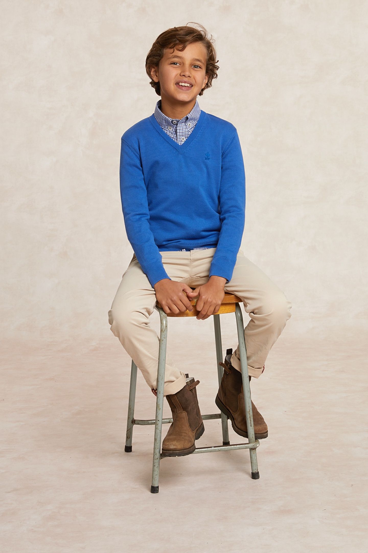 CUSTOM FIT COTTON V-NECK PULLOVER EVENING BLUE 1