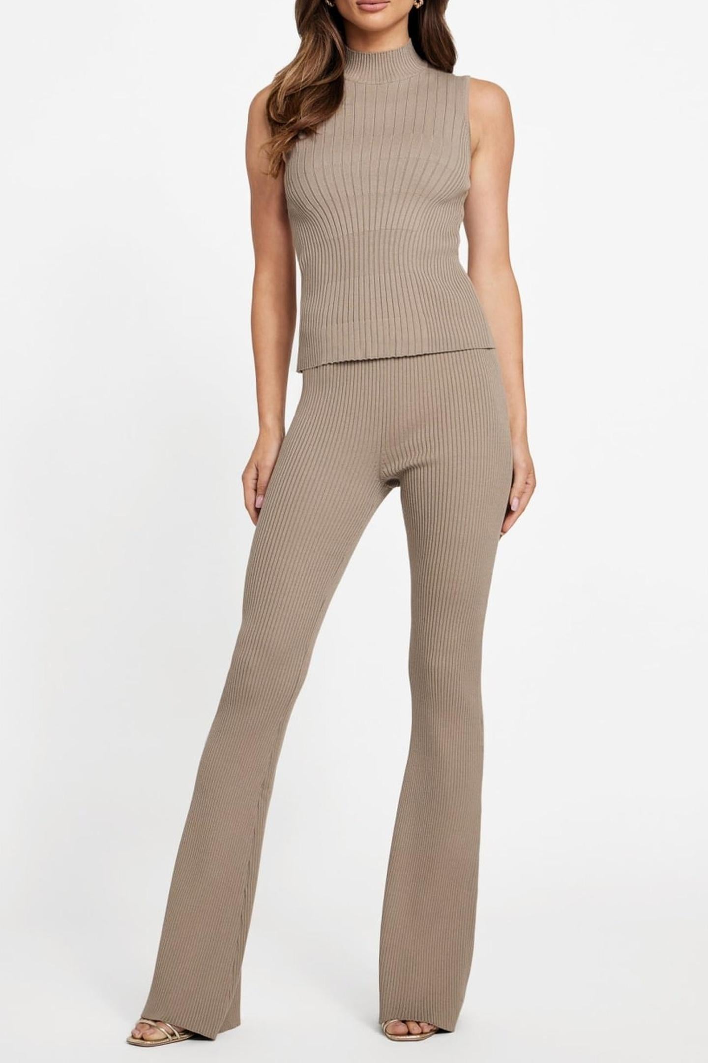 AGATHE SL MOCK NECK SILK TAUPE 2