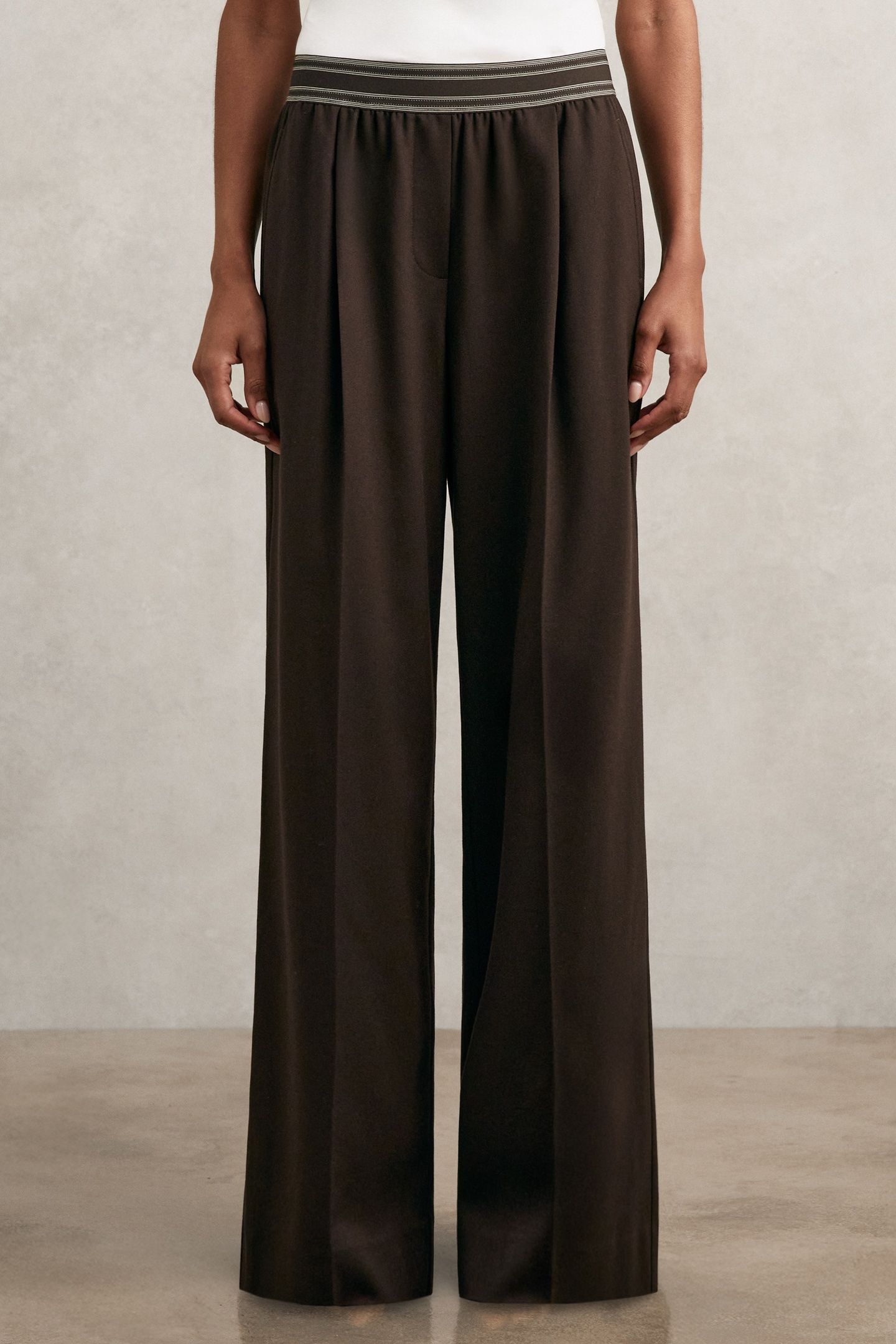 WAISTBAND WIDE LEG TROUSER CHOCOLATE BROWN 1